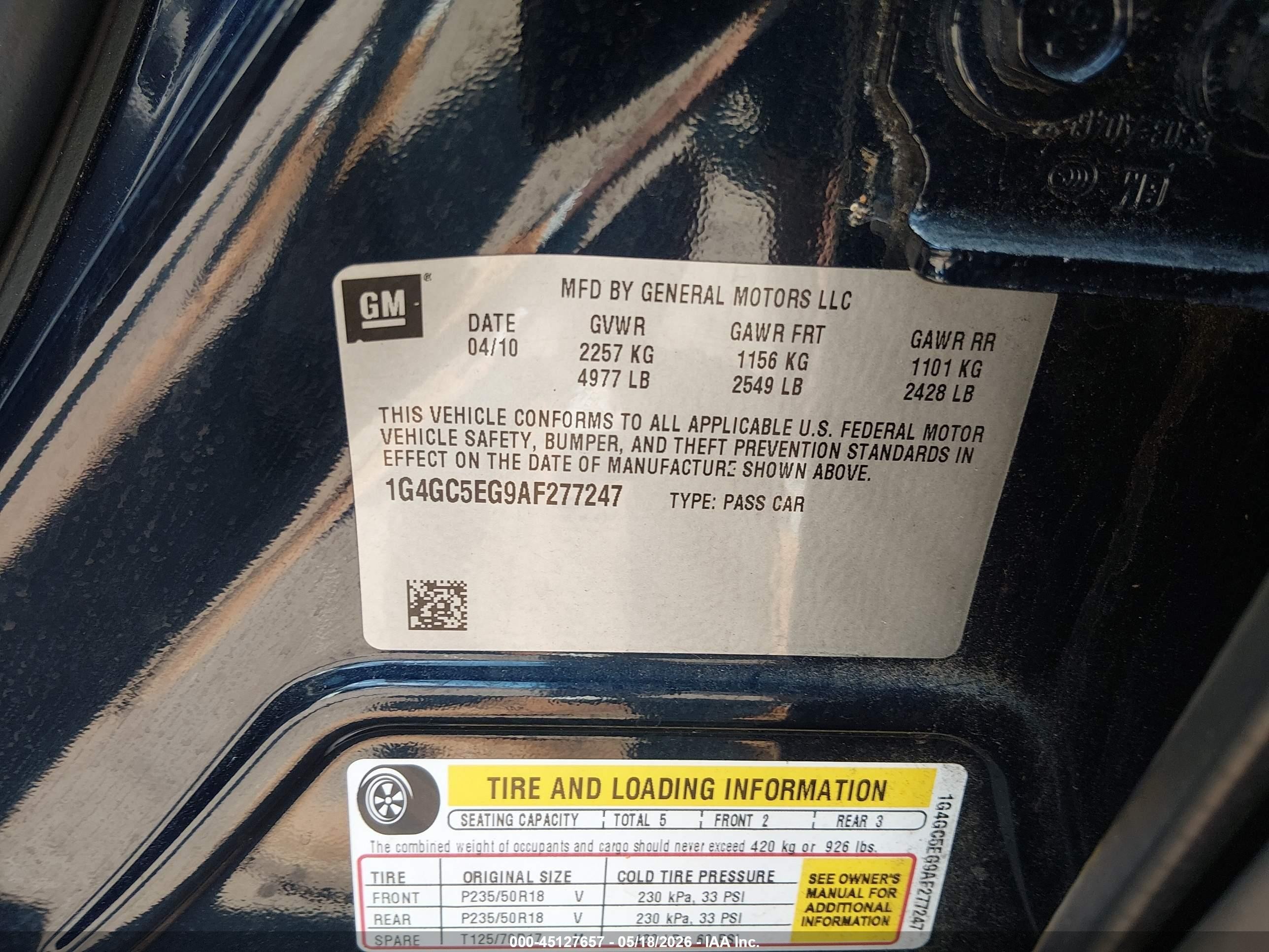 2010 Buick Lacrosse Cxl Blue vin: 1G4GC5EG9AF277247