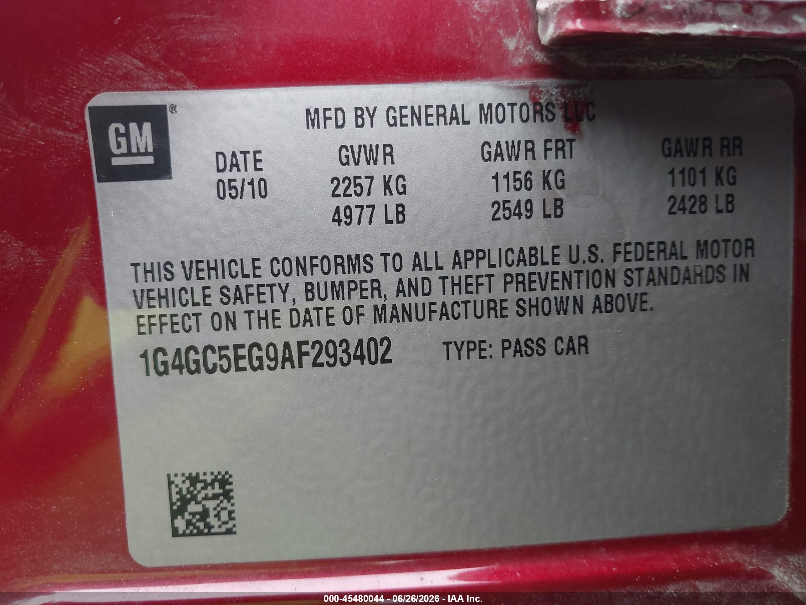 2010 Buick Lacrosse Cxl Maroon vin: 1G4GC5EG9AF293402