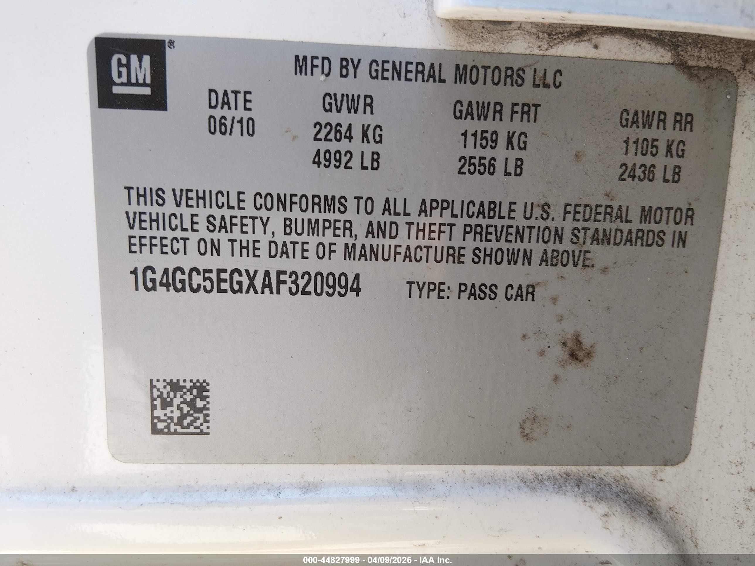 2010 Buick Lacrosse Cxl White vin: 1G4GC5EGXAF320994