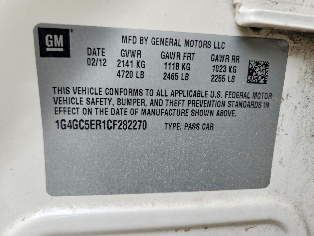 2012 Buick Lacrosse White vin: 1G4GC5ER1CF282270