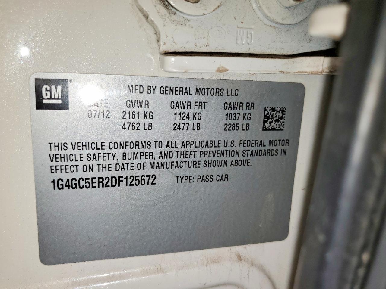 2013 Buick Lacrosse White vin: 1G4GC5ER2DF125672