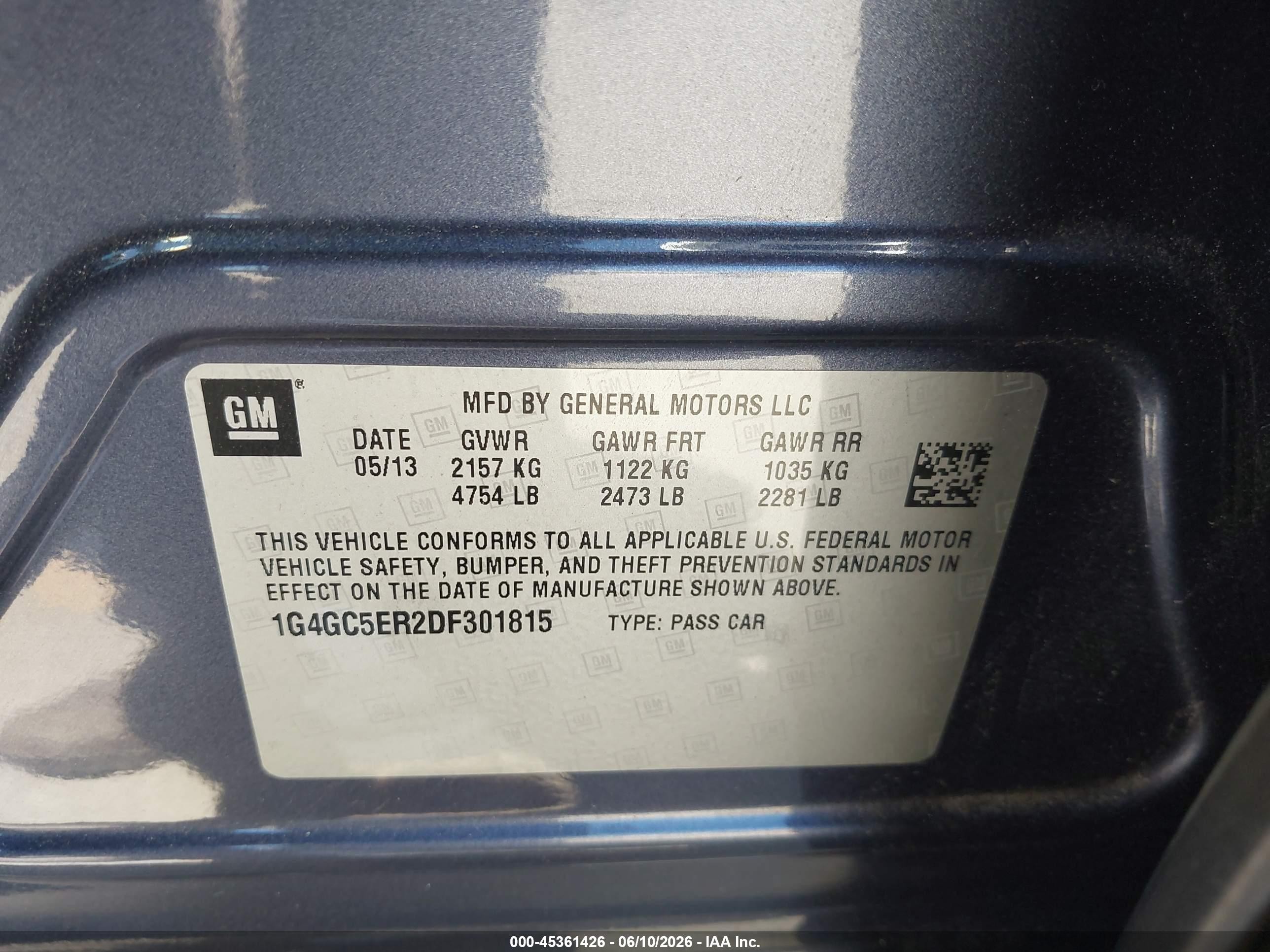 2013 Buick Lacrosse Leather Group Blue vin: 1G4GC5ER2DF301815
