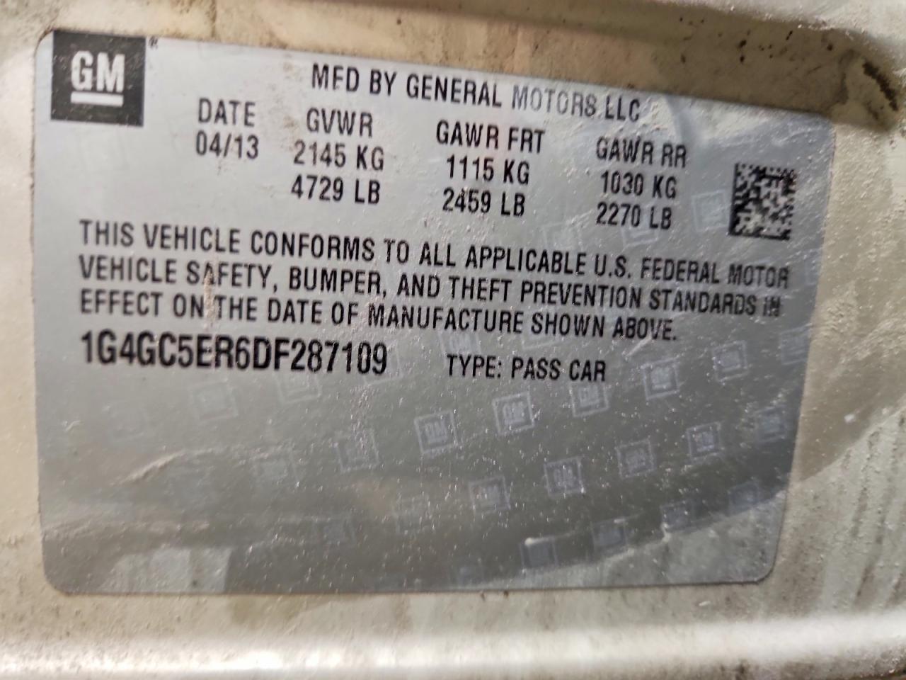 2013 Buick Lacrosse Beige vin: 1G4GC5ER6DF287109