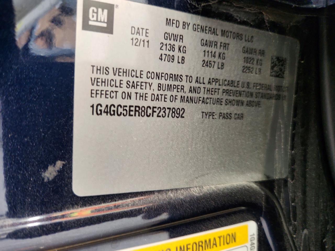 2012 Buick Lacrosse Blue vin: 1G4GC5ER8CF237892