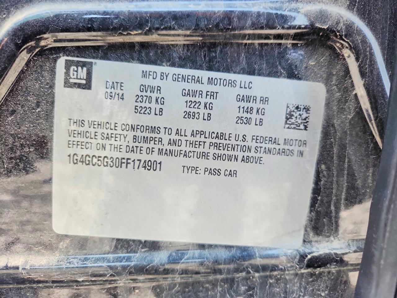 2015 Buick Lacrosse Charcoal vin: 1G4GC5G30FF174901