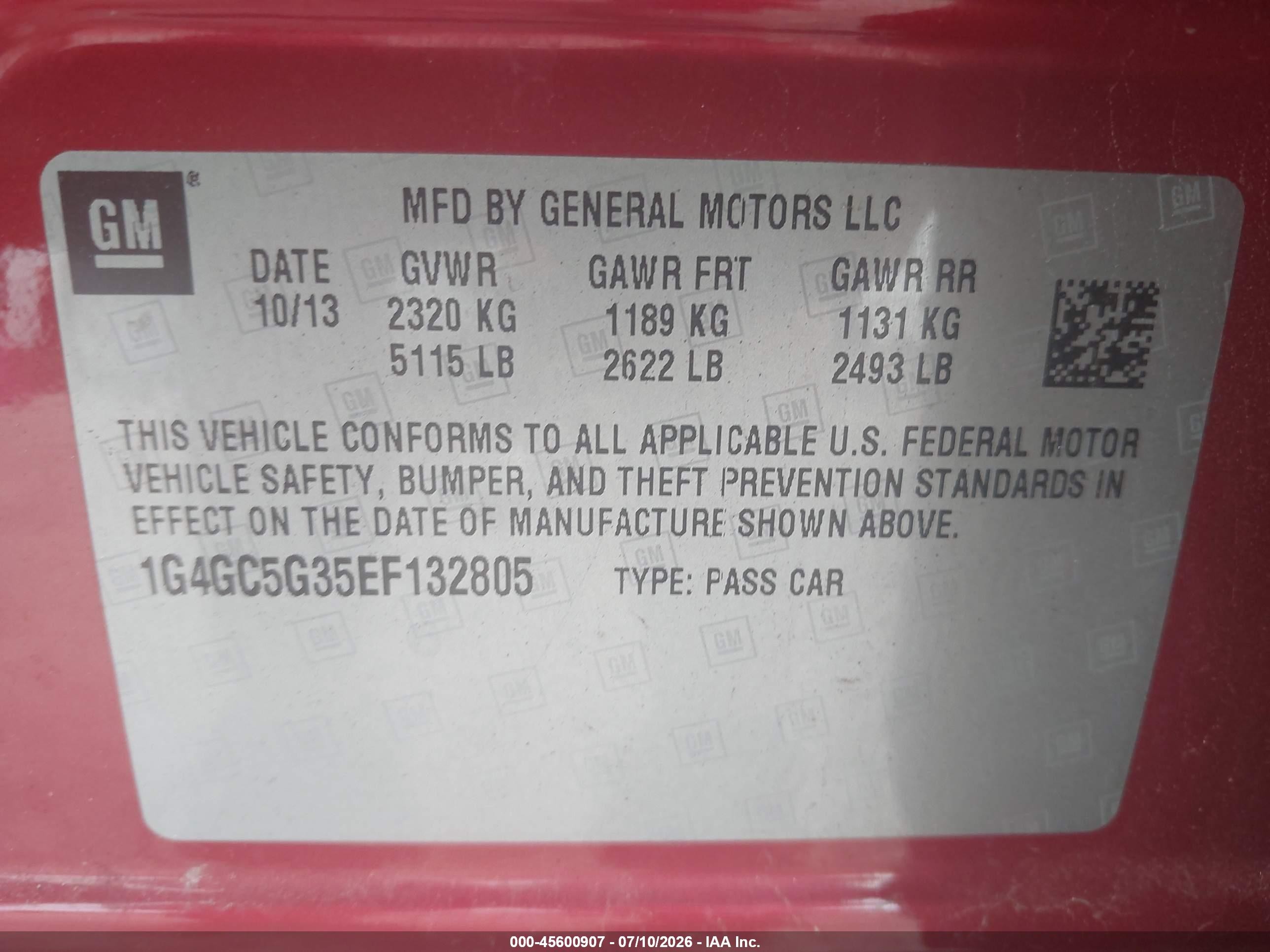 2014 Buick Lacrosse Leather Group Red vin: 1G4GC5G35EF132805