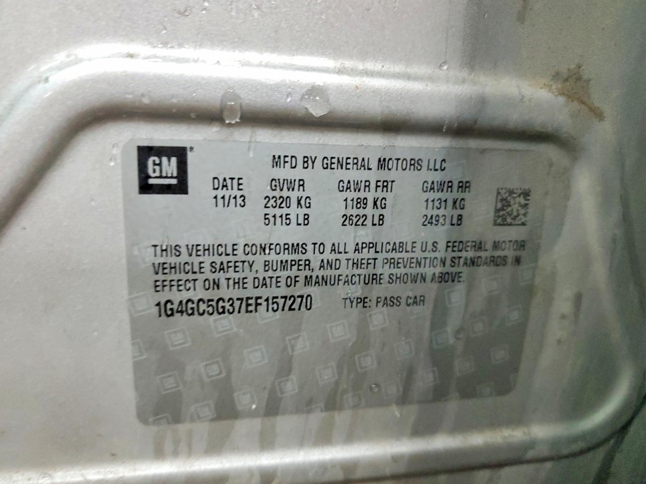 2014 Buick Lacrosse Silver vin: 1G4GC5G37EF157270