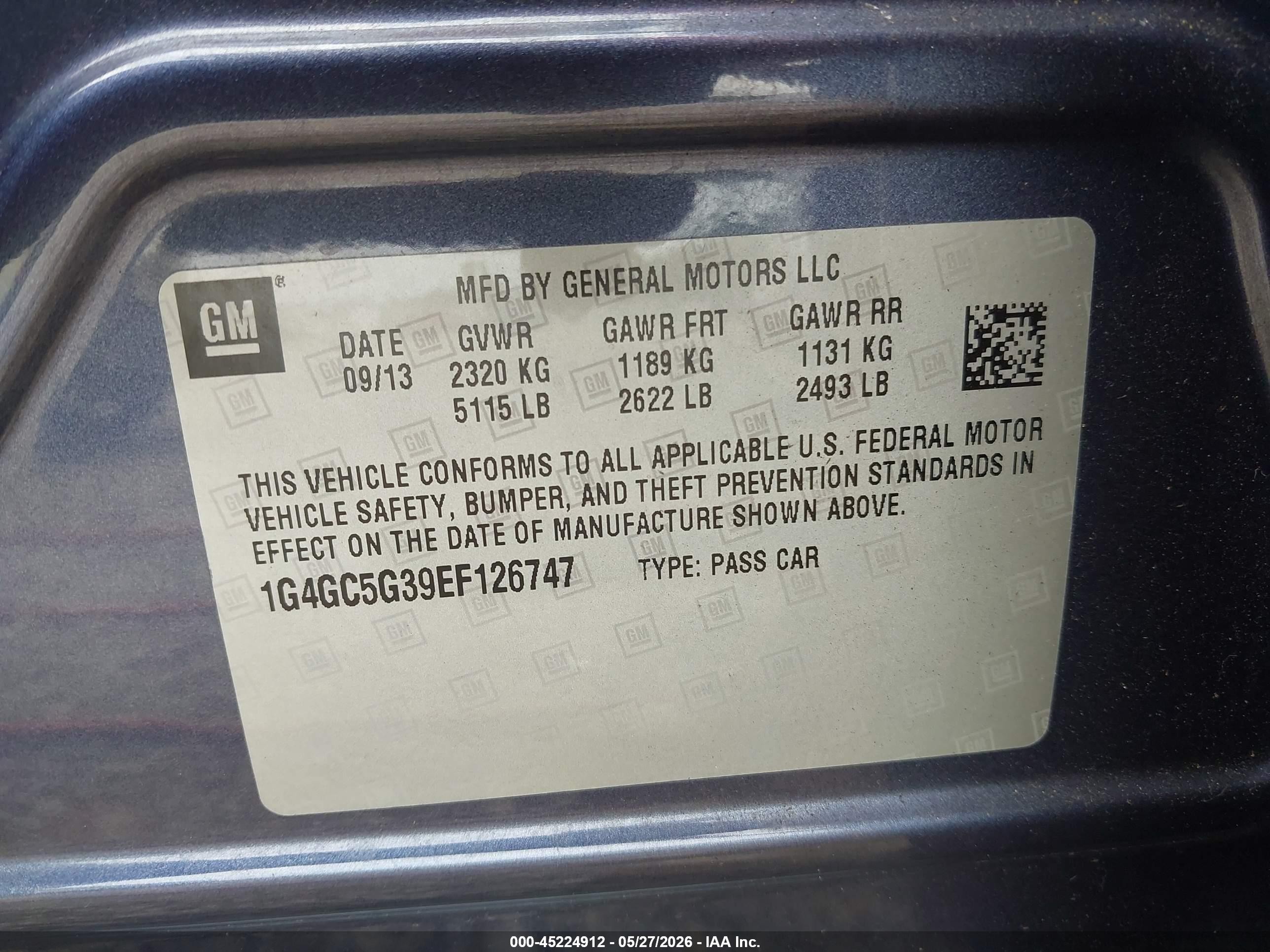 2014 Buick Lacrosse Leather Group Blue vin: 1G4GC5G39EF126747