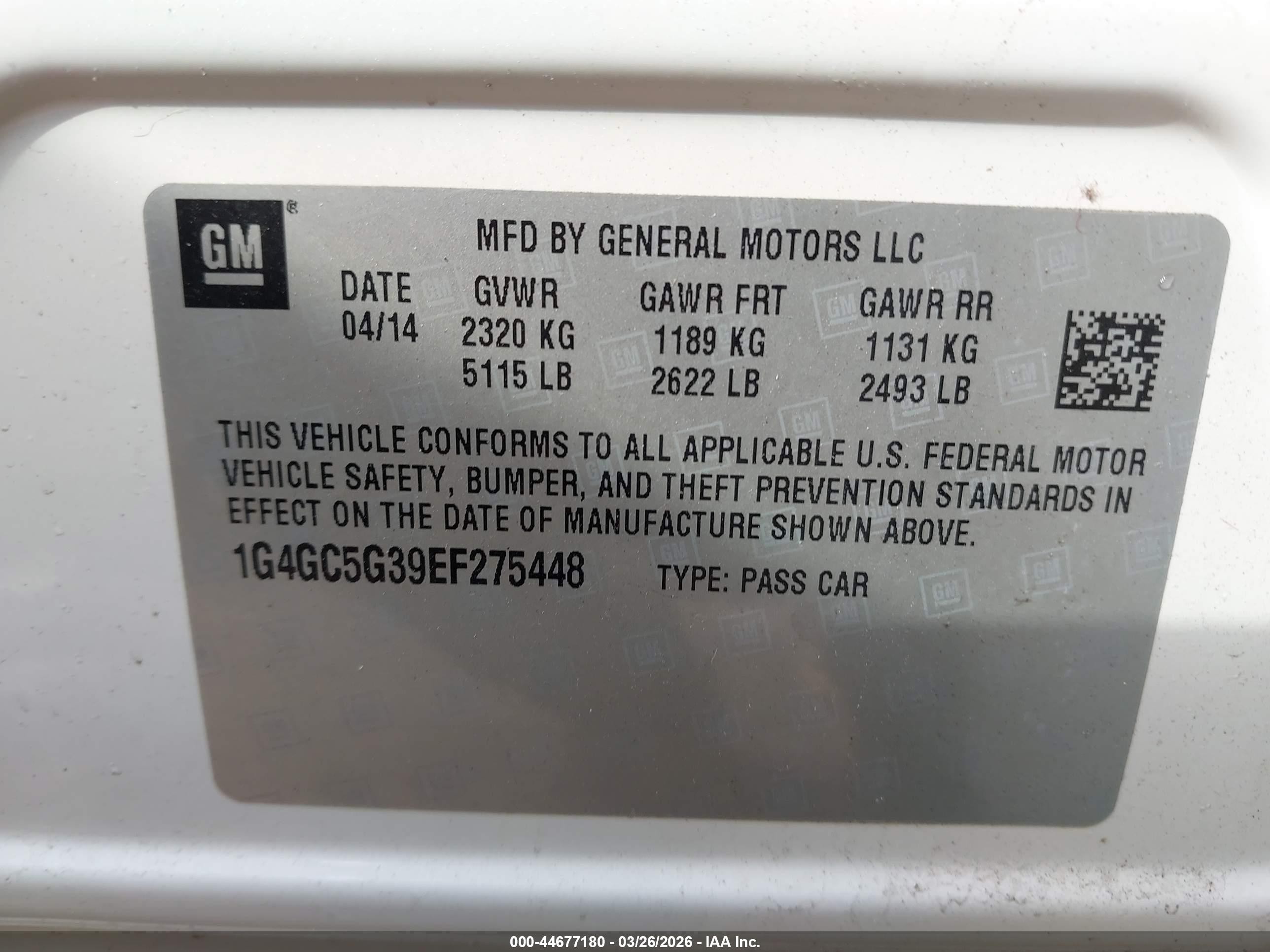 2014 Buick Lacrosse Leather Group White vin: 1G4GC5G39EF275448