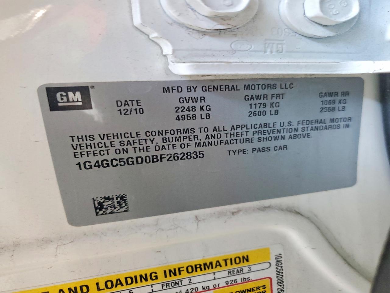 2011 Buick Lacrosse Cxl White vin: 1G4GC5GD0BF262835