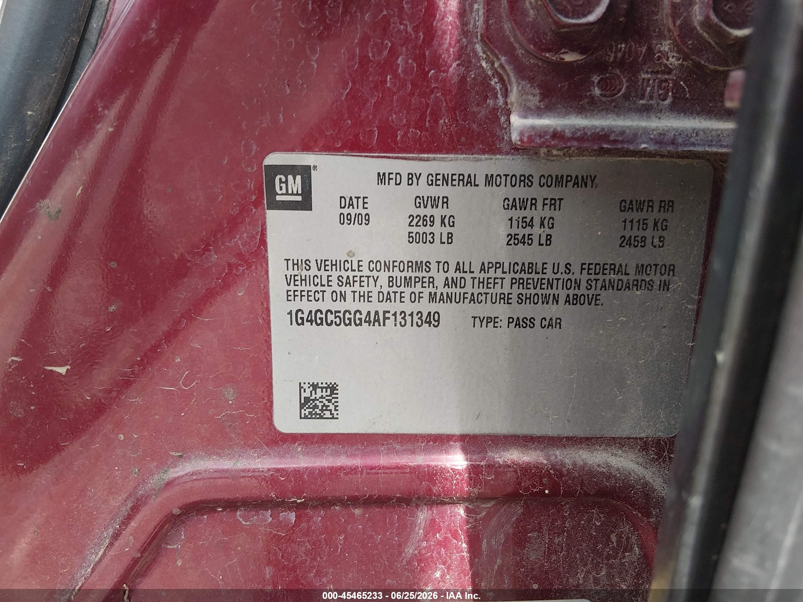 2010 Buick Lacrosse Cxl Red vin: 1G4GC5GG4AF131349