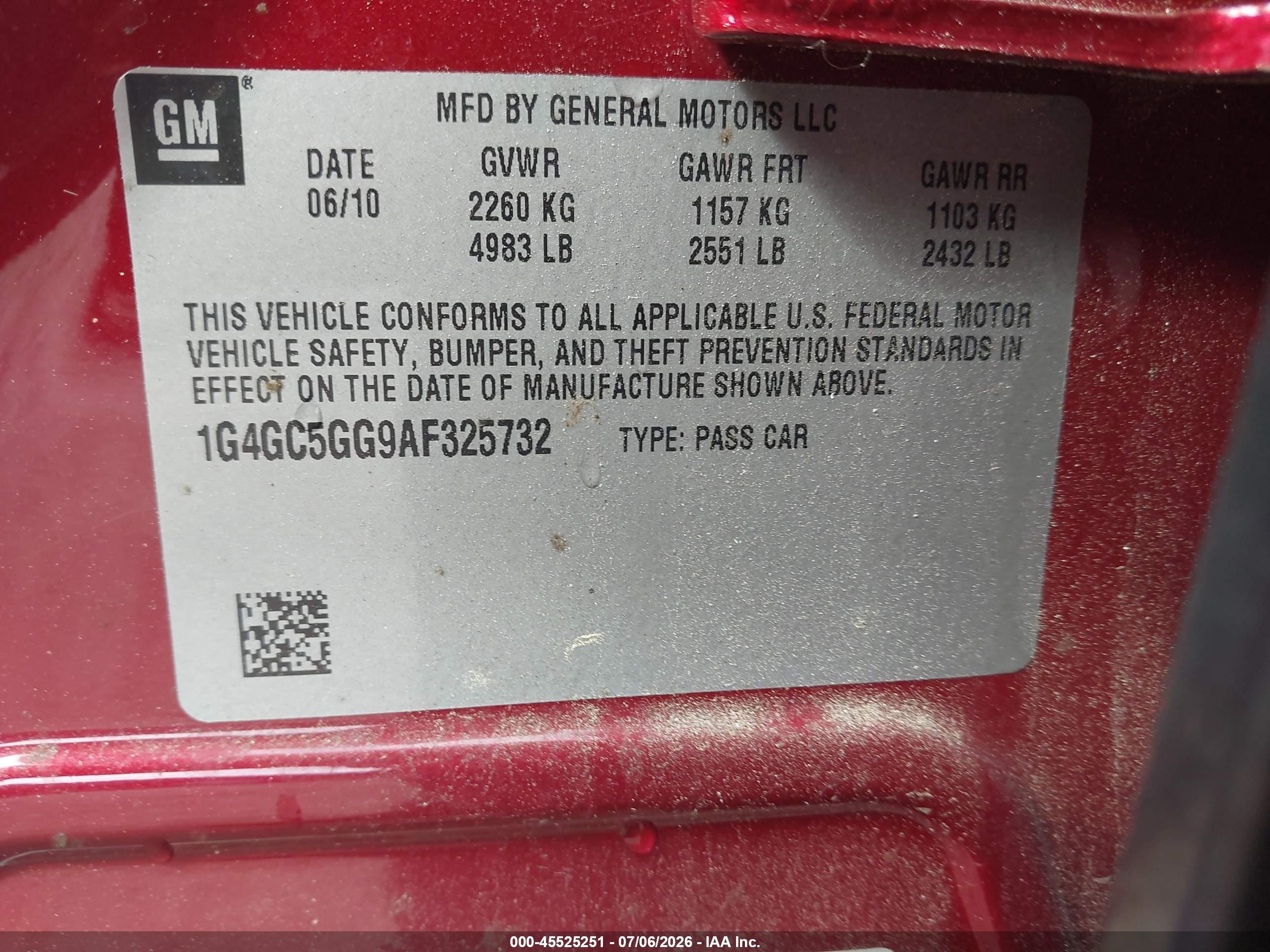 2010 Buick Lacrosse Cxl Red vin: 1G4GC5GG9AF325732