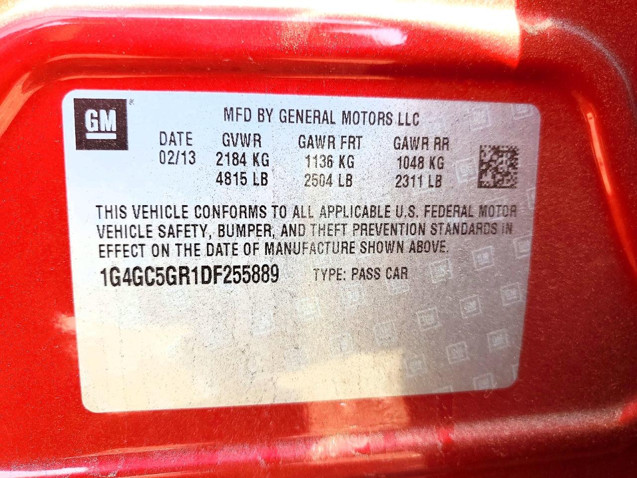 2013 Buick Lacrosse Red vin: 1G4GC5GR1DF255889