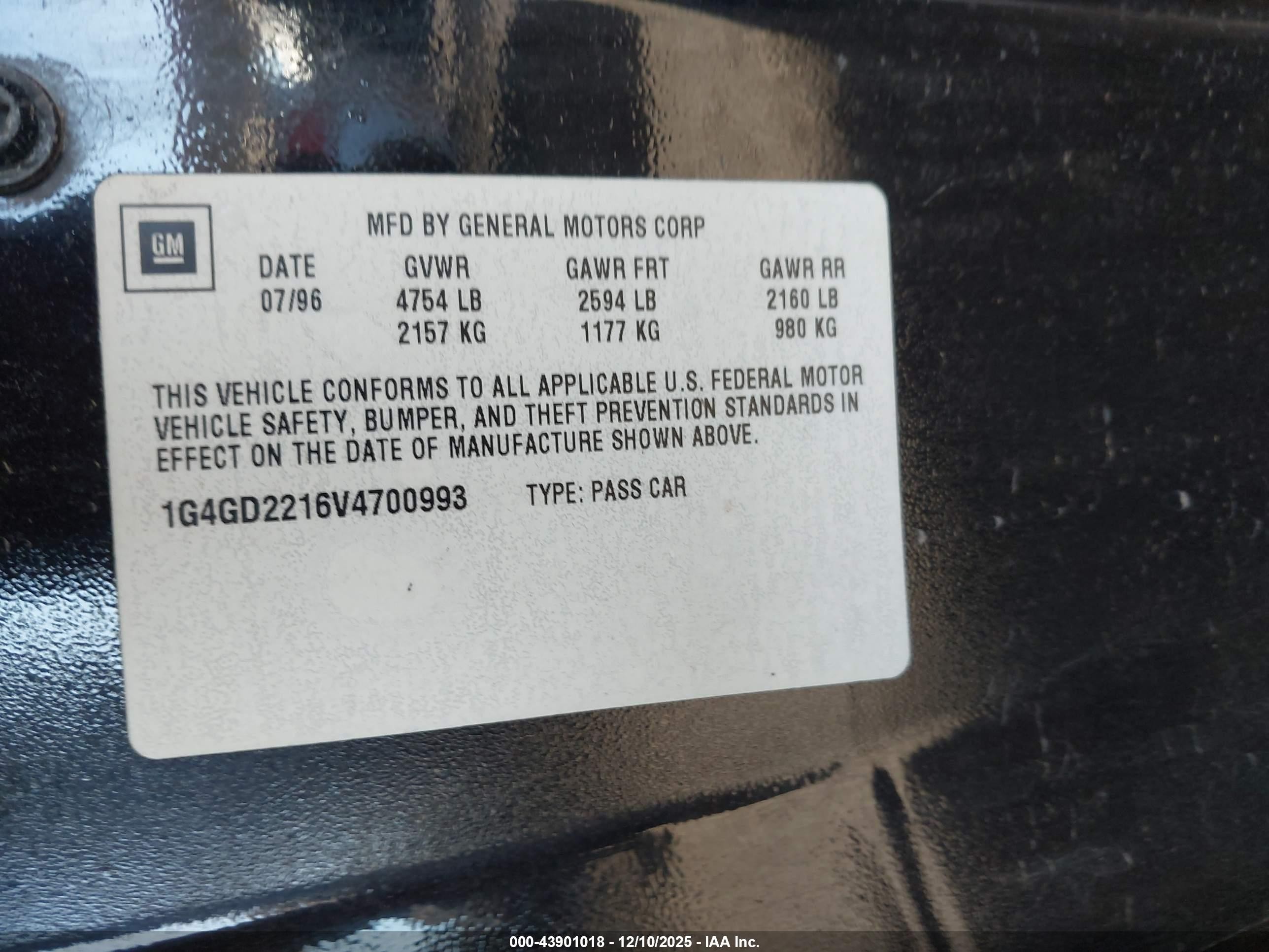 1997 Buick Riviera   Black vin: 1G4GD2216V4700993