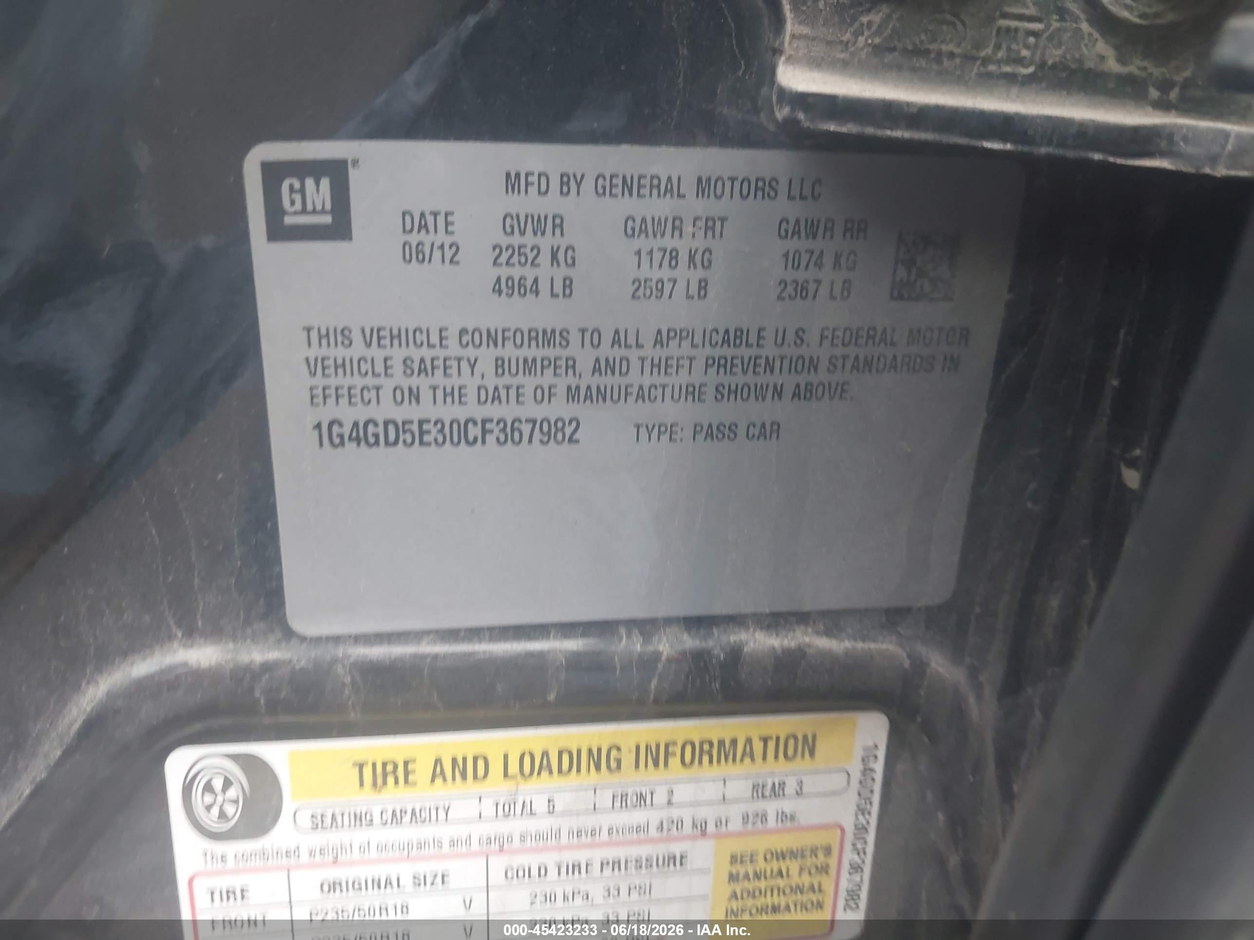 2012 Buick Lacrosse Premium 1 Group Black vin: 1G4GD5E30CF367982