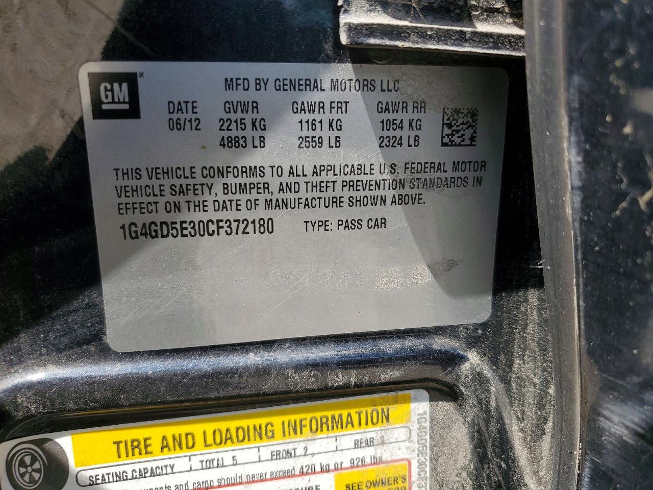 2012 Buick Lacrosse Premium Charcoal vin: 1G4GD5E30CF372180