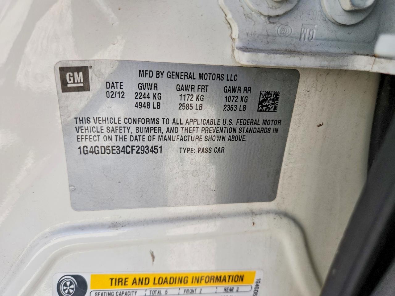 2012 Buick Lacrosse White vin: 1G4GD5E34CF293451