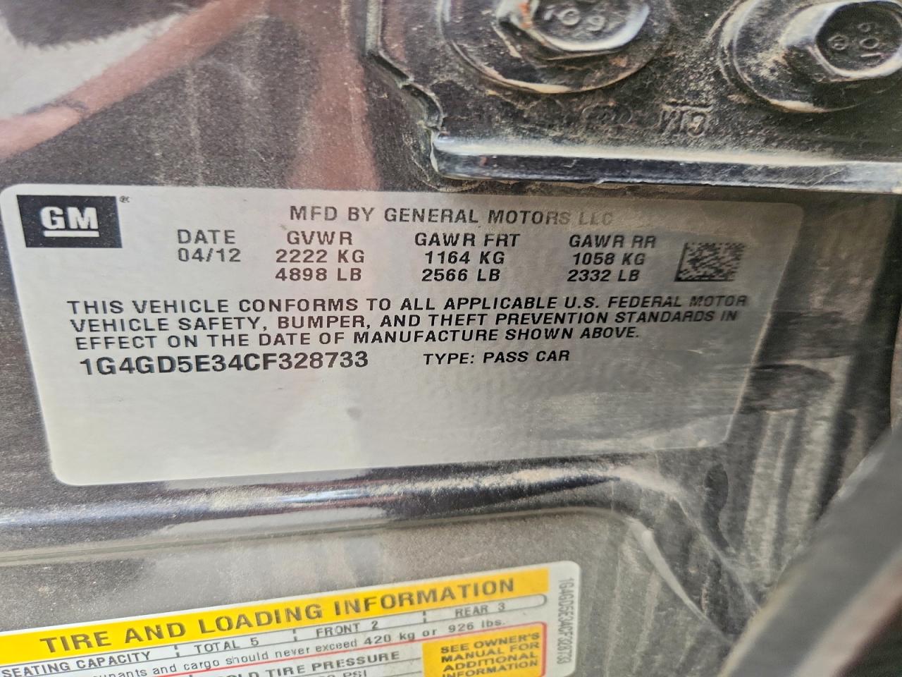 2012 Buick Lacrosse Premium Charcoal vin: 1G4GD5E34CF328733