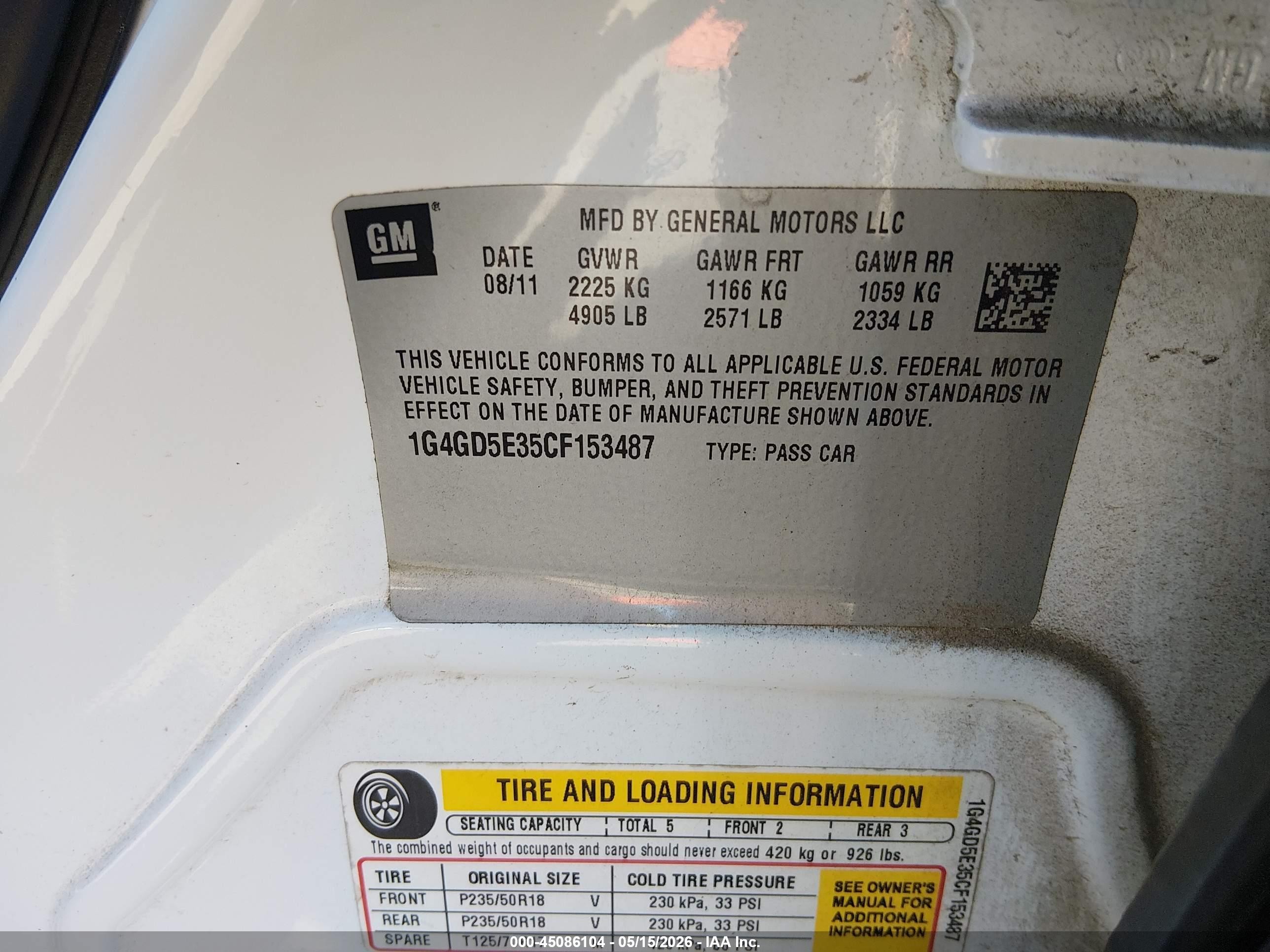 2012 Buick Lacrosse Premium 1 Group White vin: 1G4GD5E35CF153487