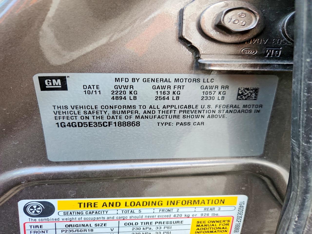 2012 Buick Lacrosse Brown vin: 1G4GD5E35CF188868