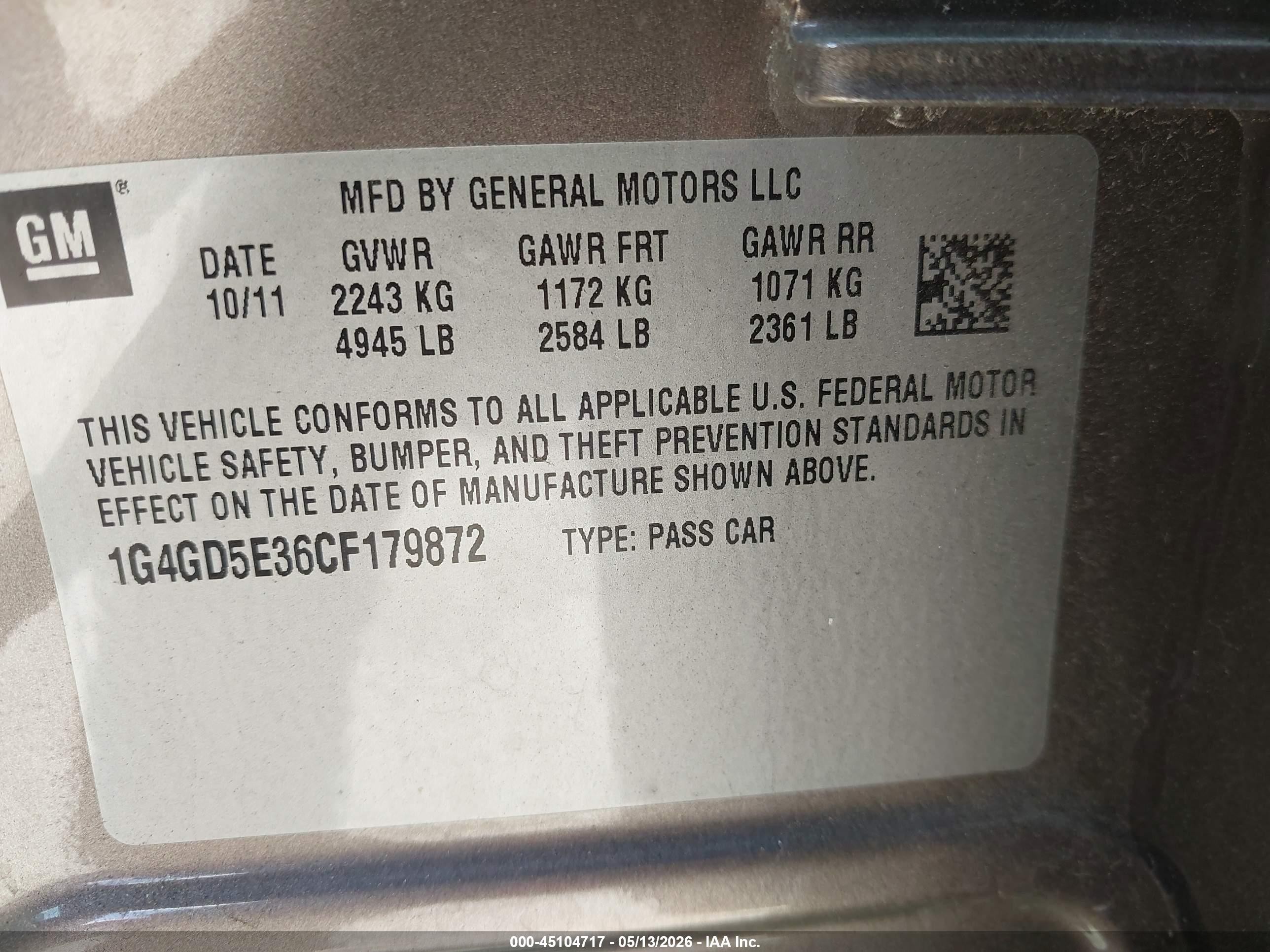 2012 Buick Lacrosse Premium 1 Group Tan vin: 1G4GD5E36CF179872