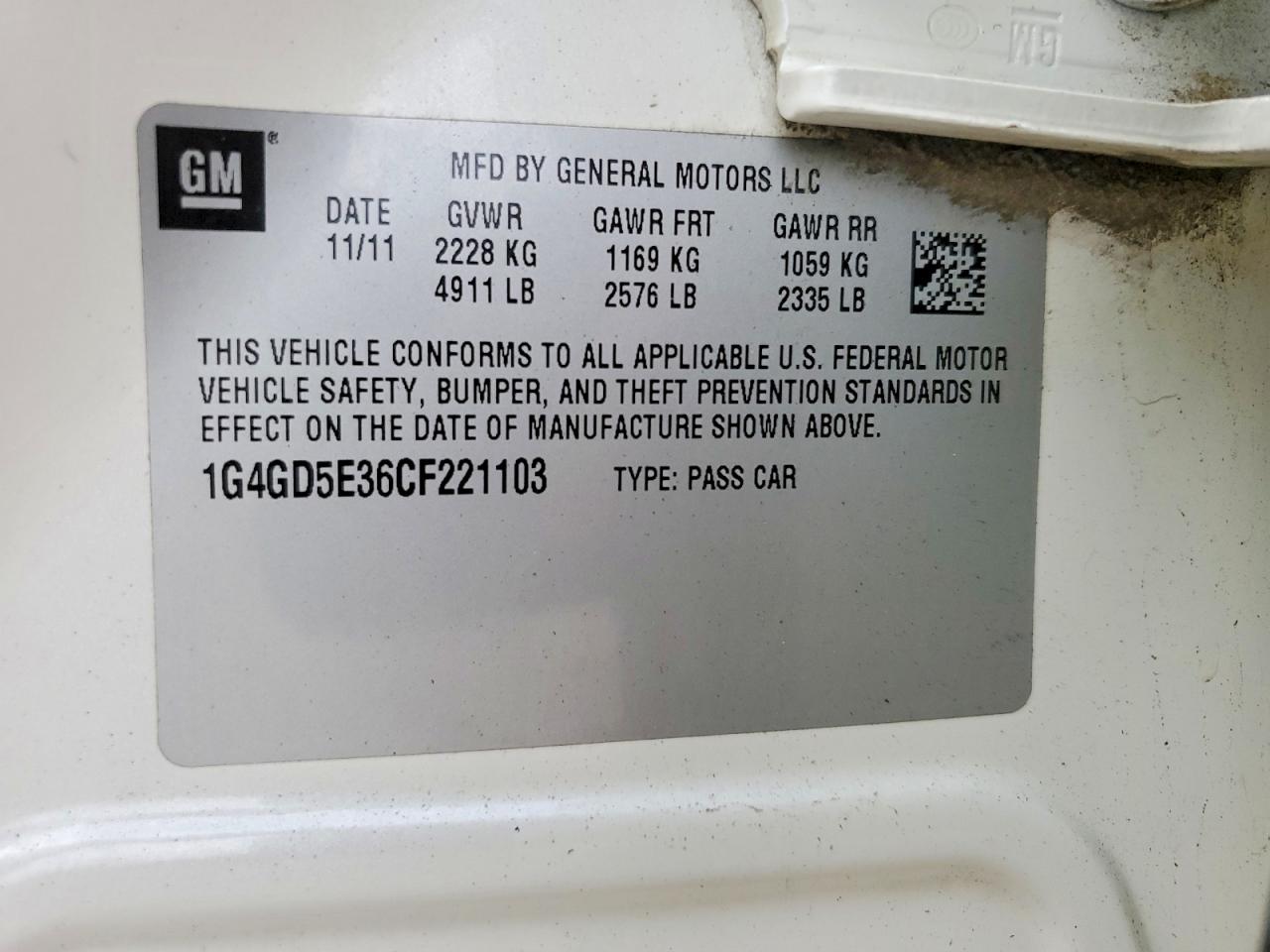 2012 Buick Lacrosse Premium White vin: 1G4GD5E36CF221103