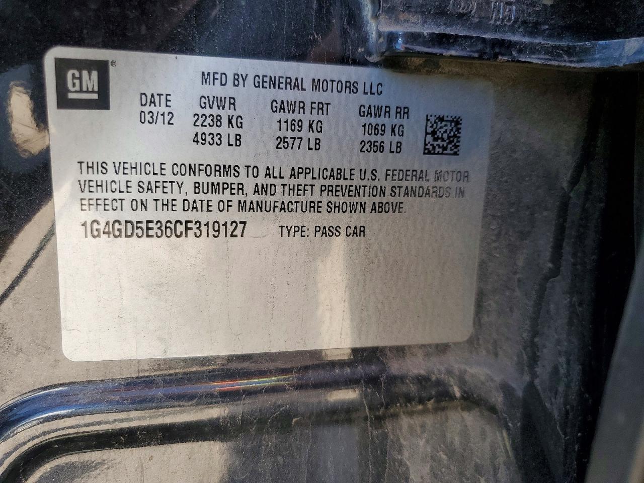 2012 Buick Lacrosse Premium Black vin: 1G4GD5E36CF319127