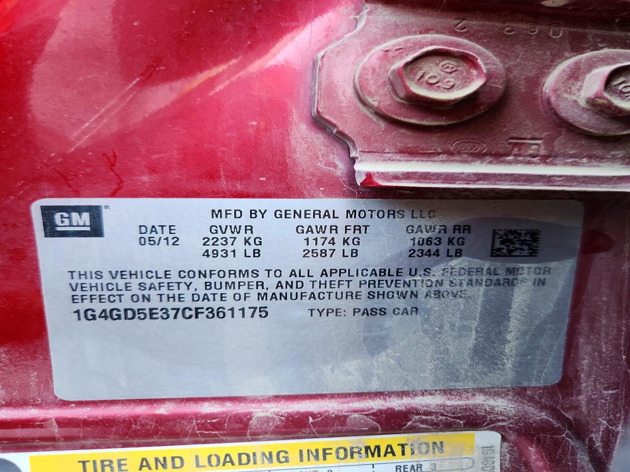 2012 Buick Lacrosse Premium Burgundy vin: 1G4GD5E37CF361175