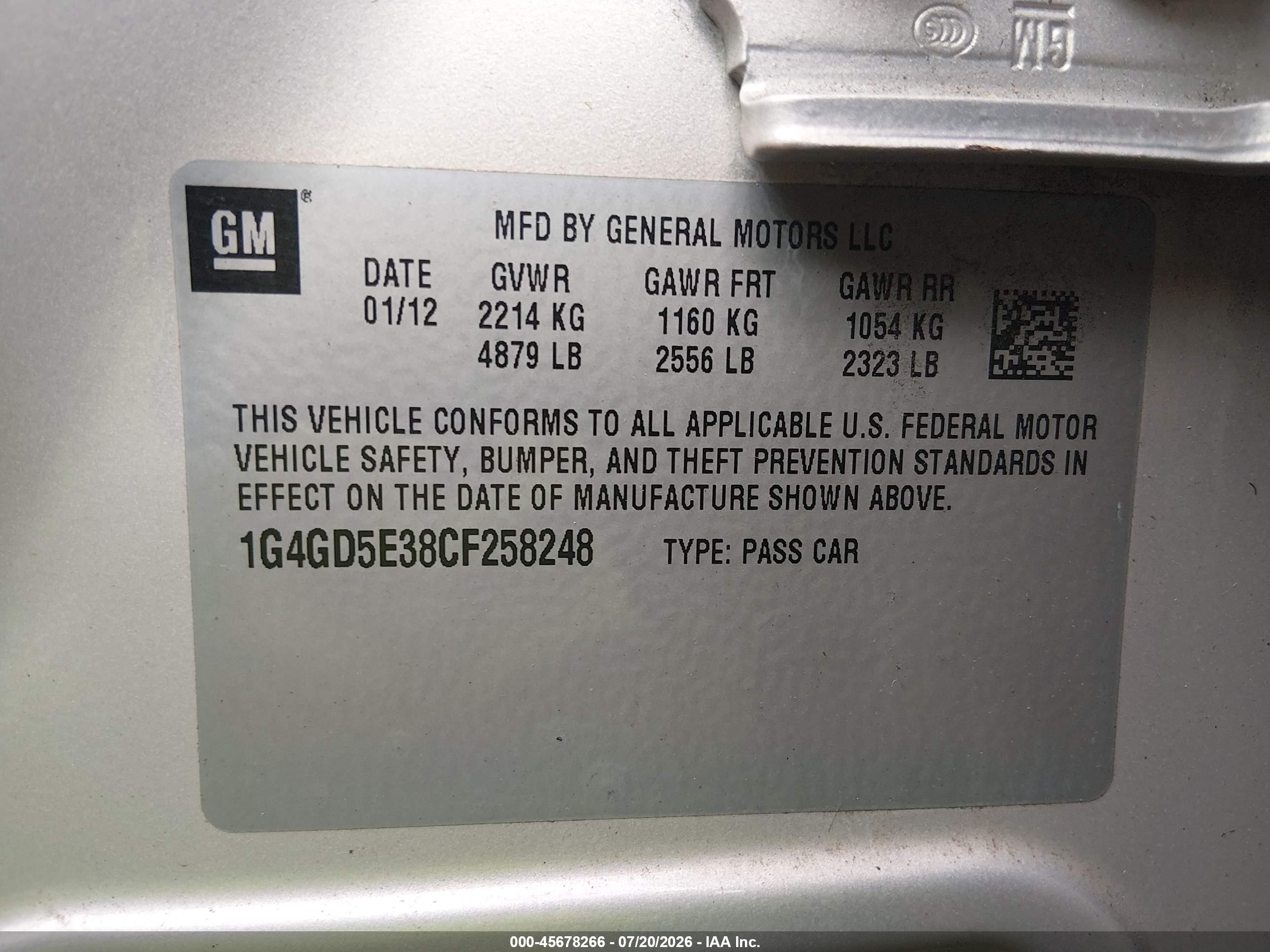 2012 Buick Lacrosse Premium 1 Group Gold vin: 1G4GD5E38CF258248