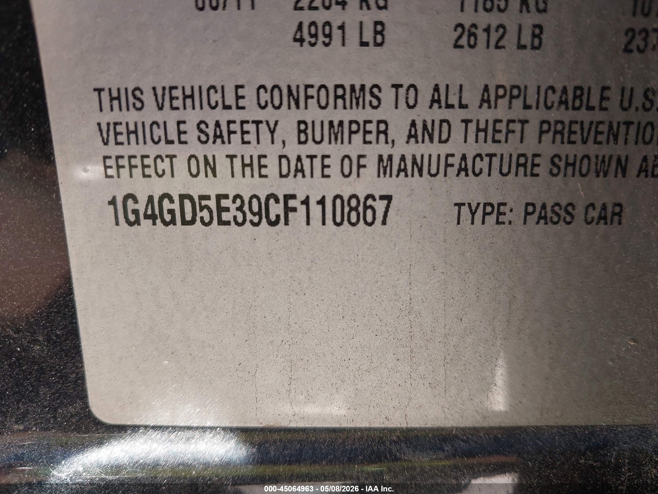 2012 Buick Lacrosse Premium 1 Group Black vin: 1G4GD5E39CF110867