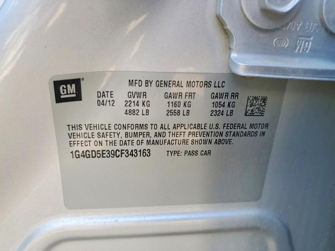 2012 Buick Lacrosse Premium Silver vin: 1G4GD5E39CF343163