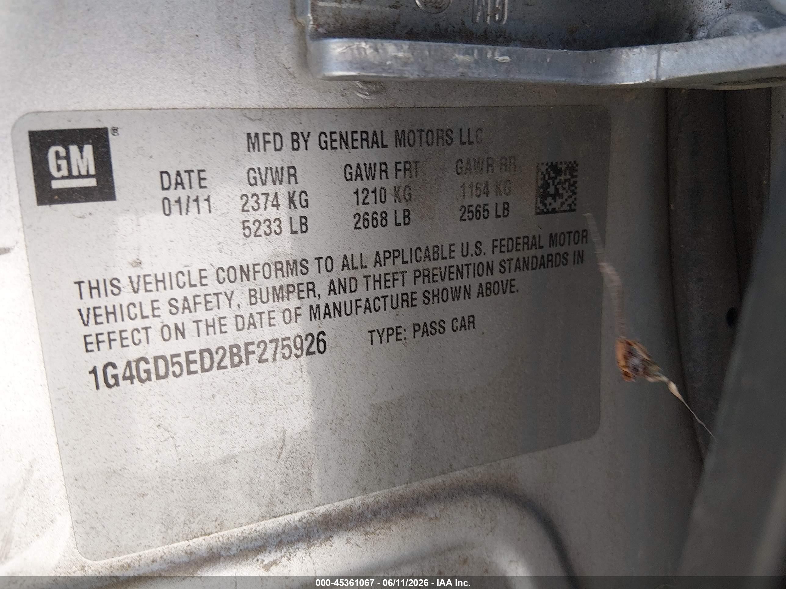 2011 Buick Lacrosse Cxl Silver vin: 1G4GD5ED2BF275926