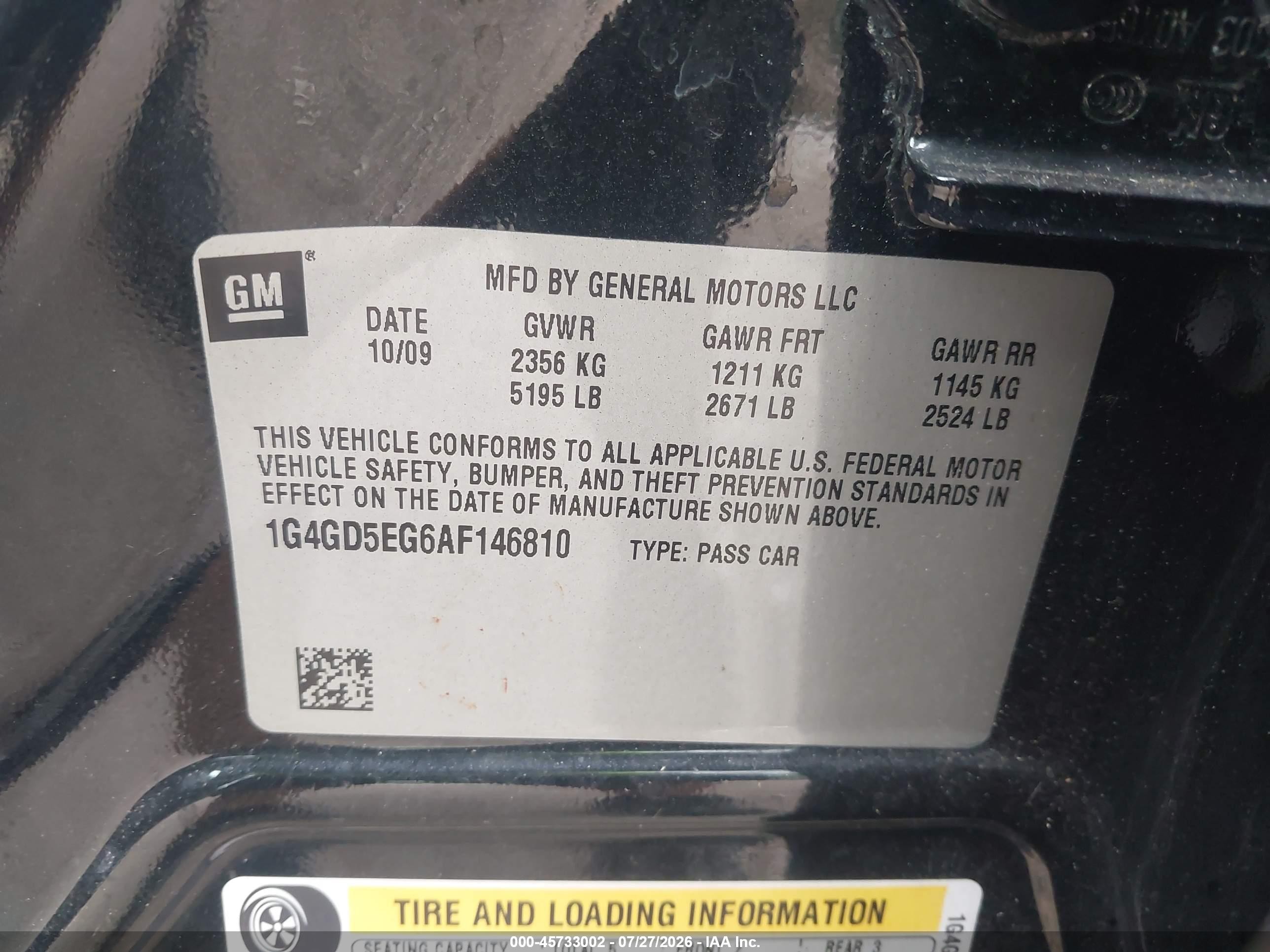 2010 Buick Lacrosse Cxl Black vin: 1G4GD5EG6AF146810