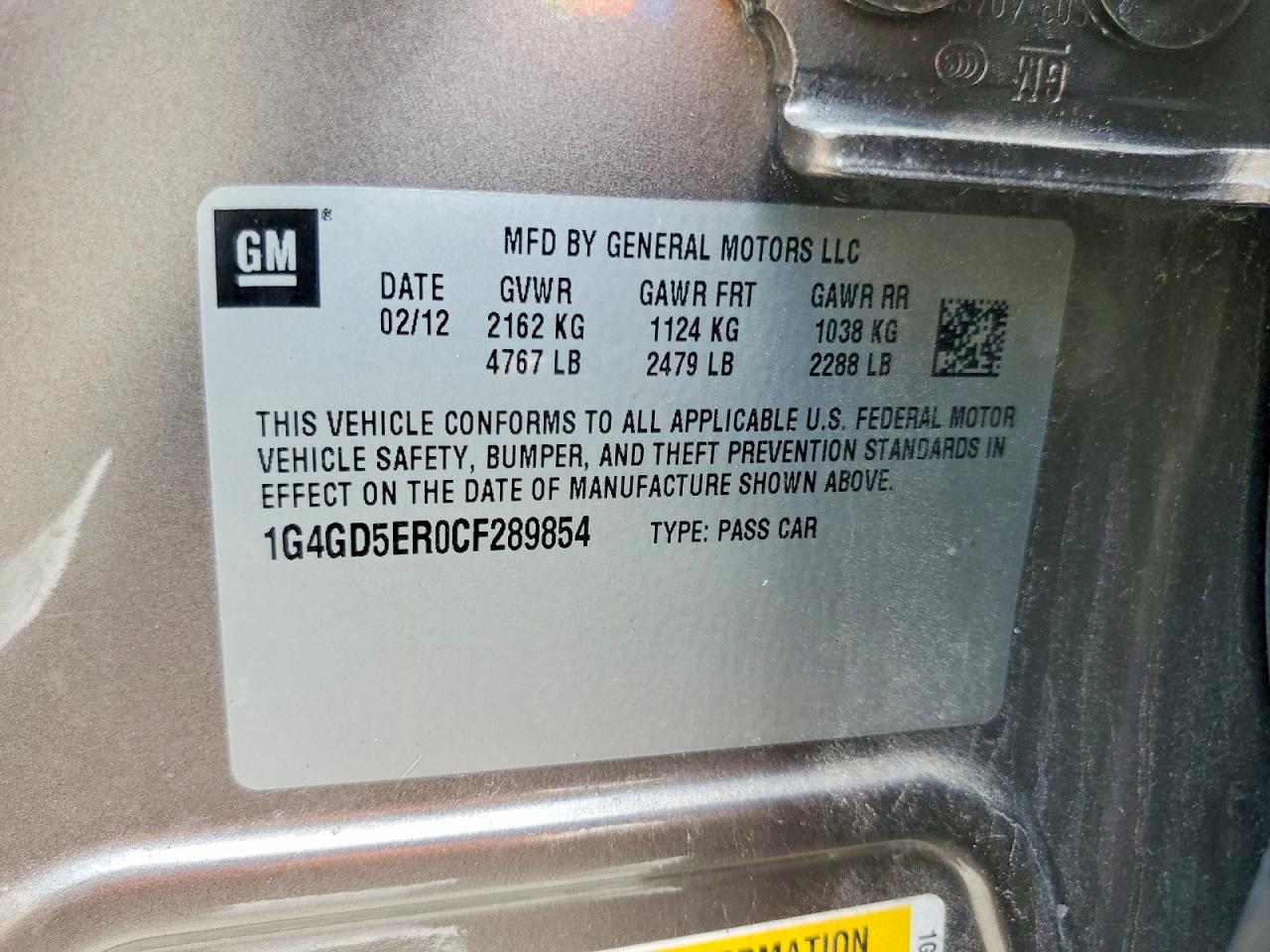 2012 Buick Lacrosse Premium Gray vin: 1G4GD5ER0CF289854