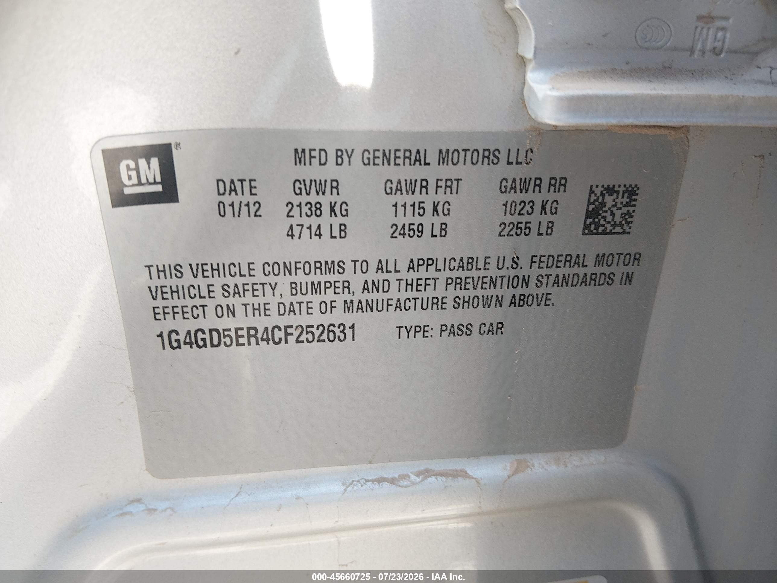 2012 Buick Lacrosse Premium 1 Group Gray vin: 1G4GD5ER4CF252631
