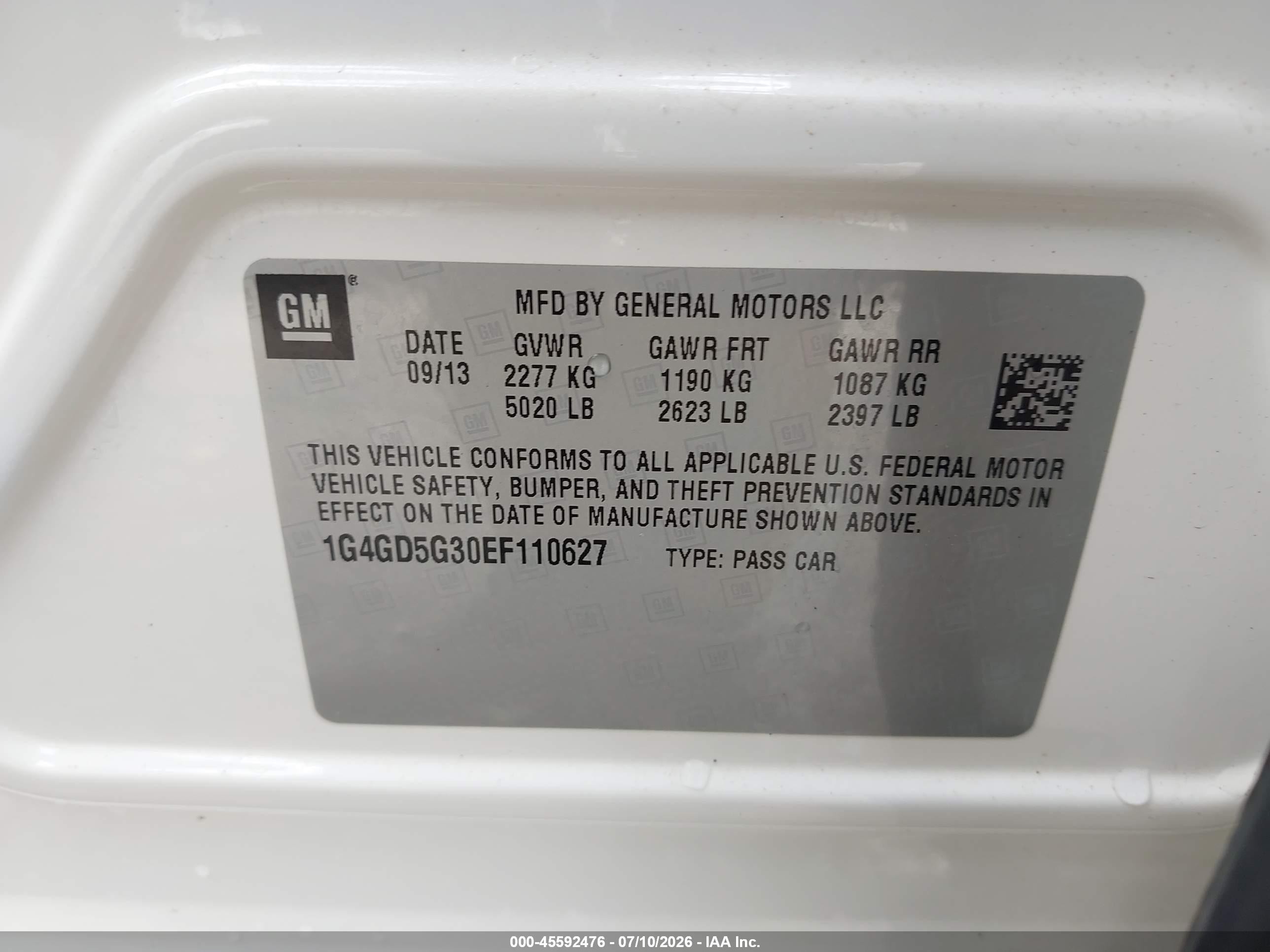 2014 Buick Lacrosse Premium I Group White vin: 1G4GD5G30EF110627