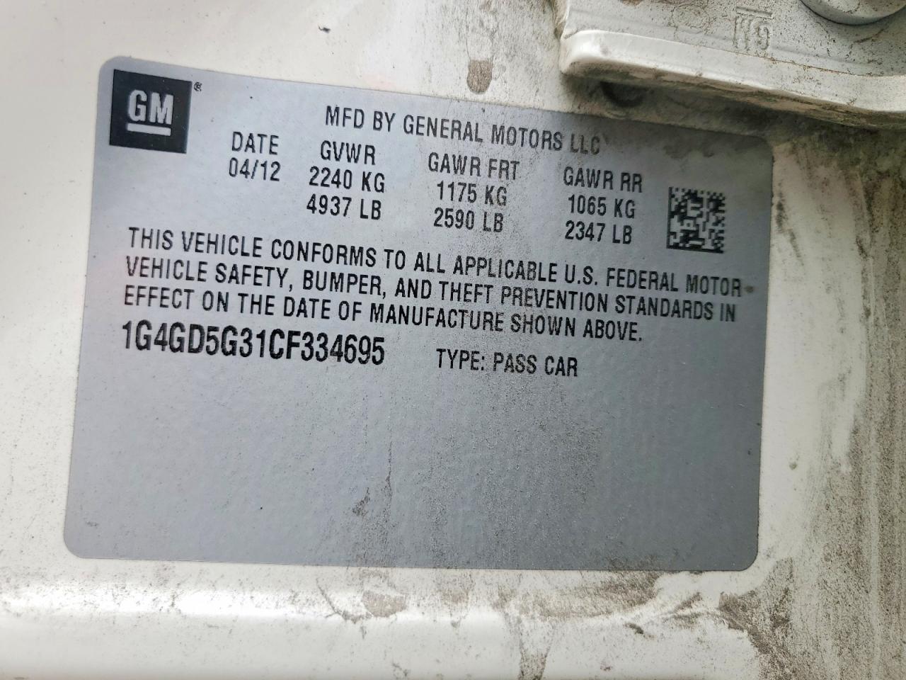 2012 Buick Lacrosse Premium White vin: 1G4GD5G31CF334695