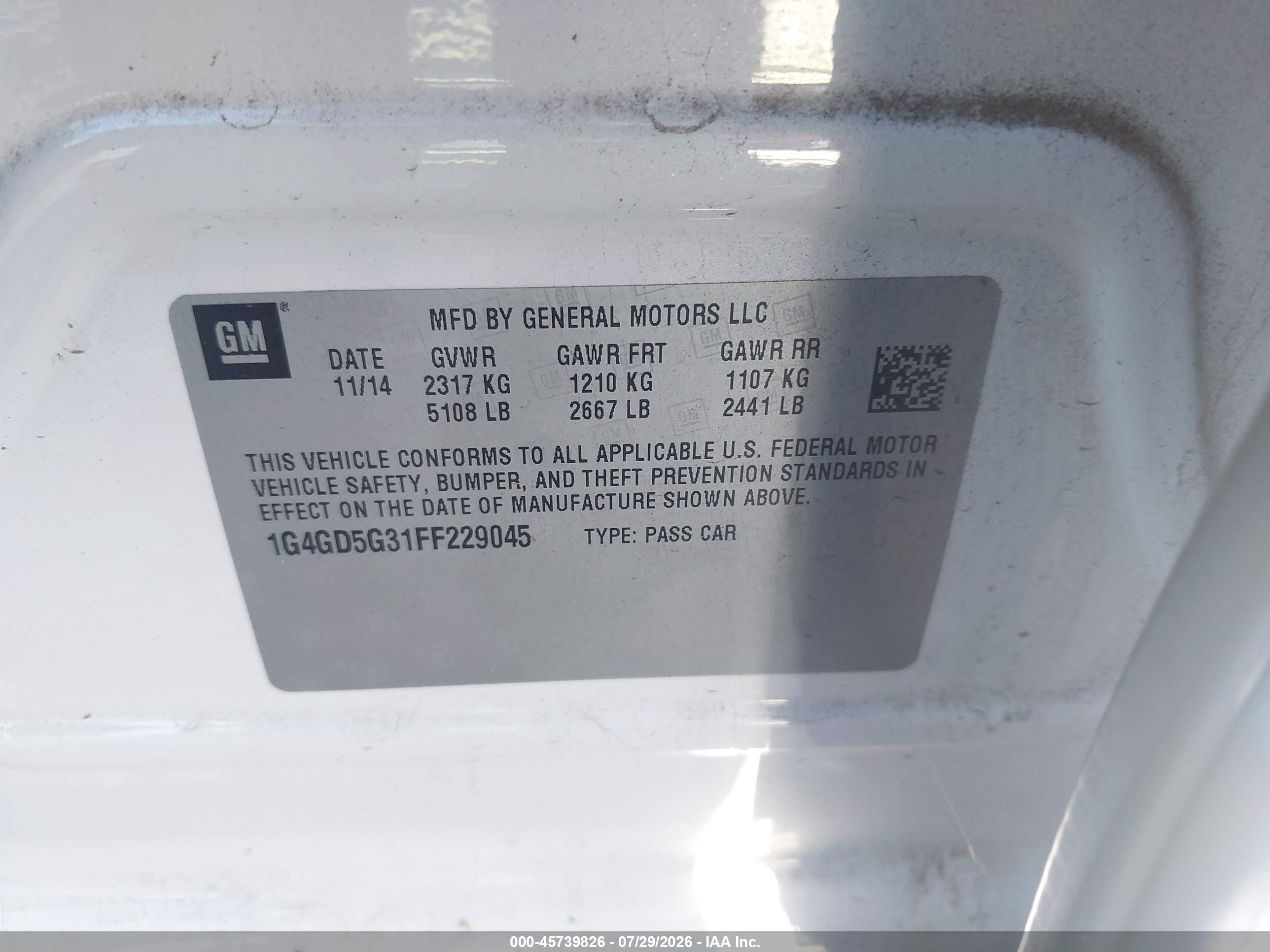 2015 Buick Lacrosse Premium I White vin: 1G4GD5G31FF229045