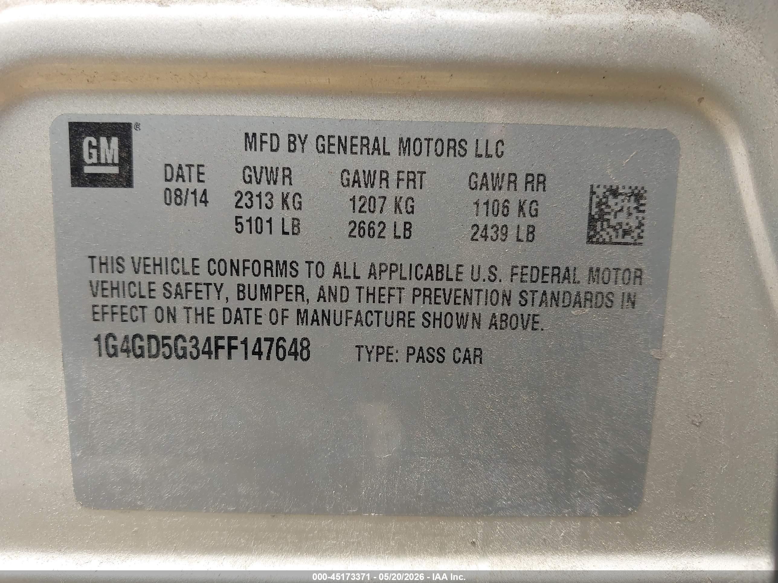 2015 Buick Lacrosse Premium I Champagne vin: 1G4GD5G34FF147648
