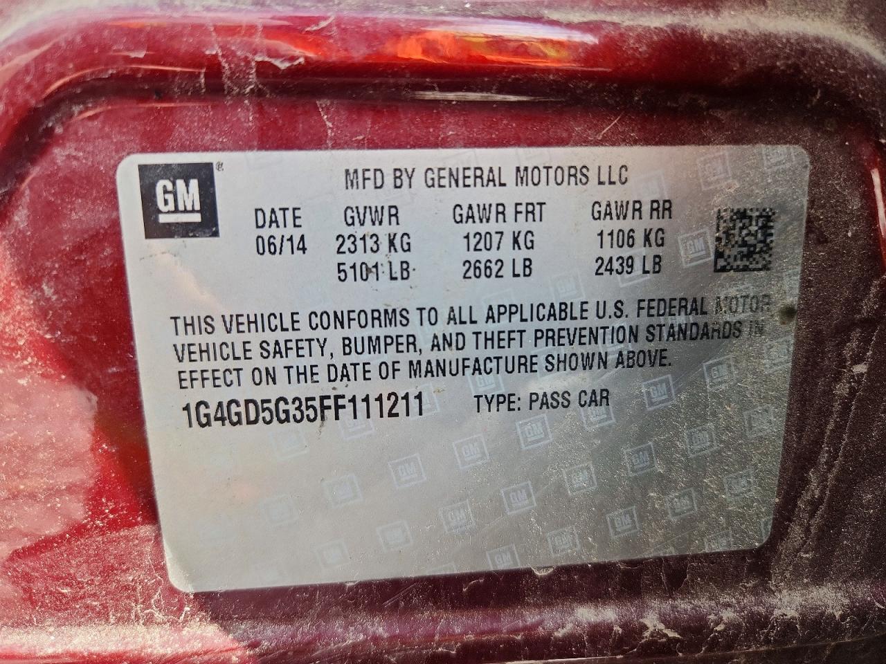 2015 Buick Lacrosse Premium Burgundy vin: 1G4GD5G35FF111211