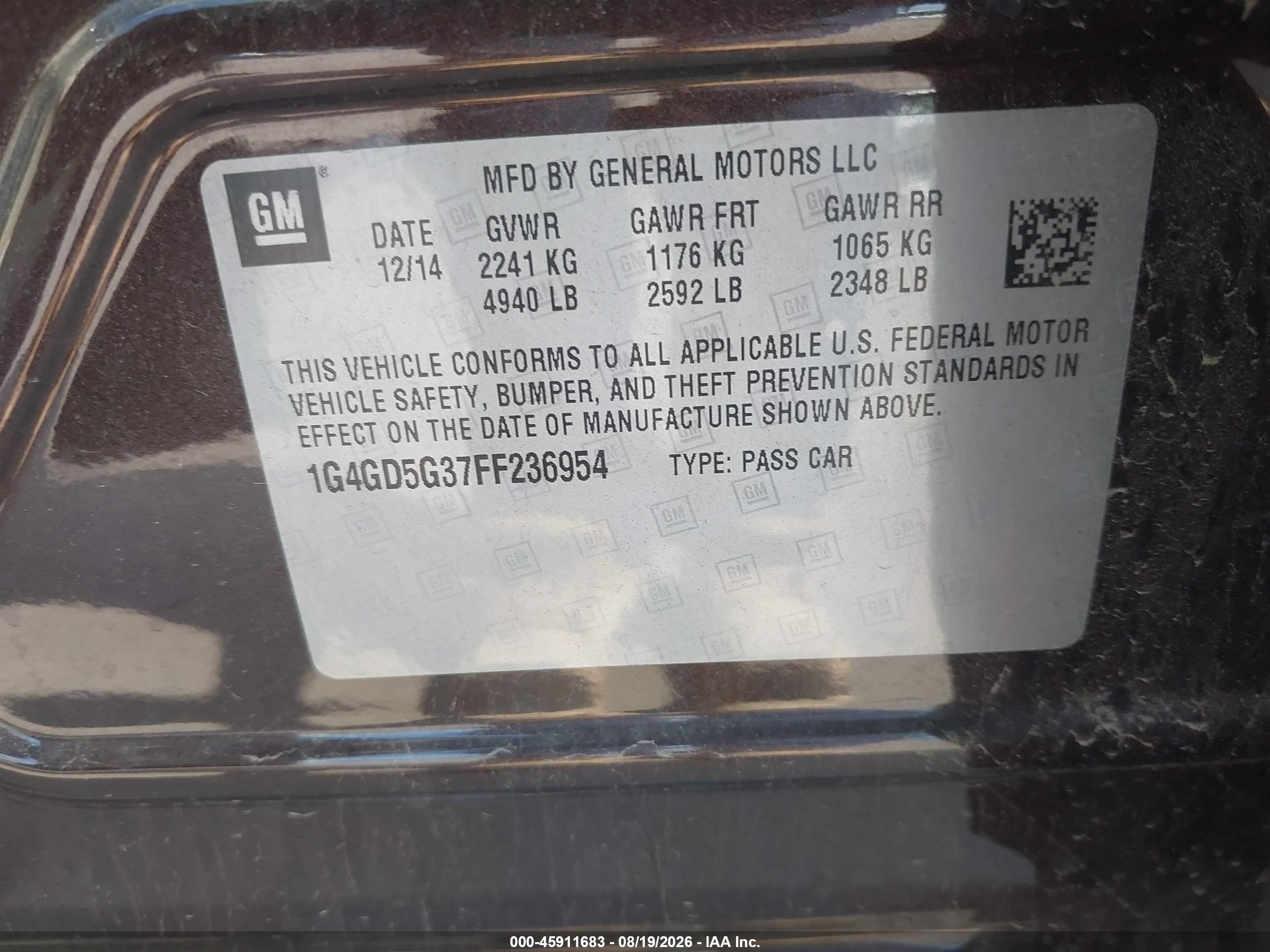 2015 Buick Lacrosse Premium I Brown vin: 1G4GD5G37FF236954