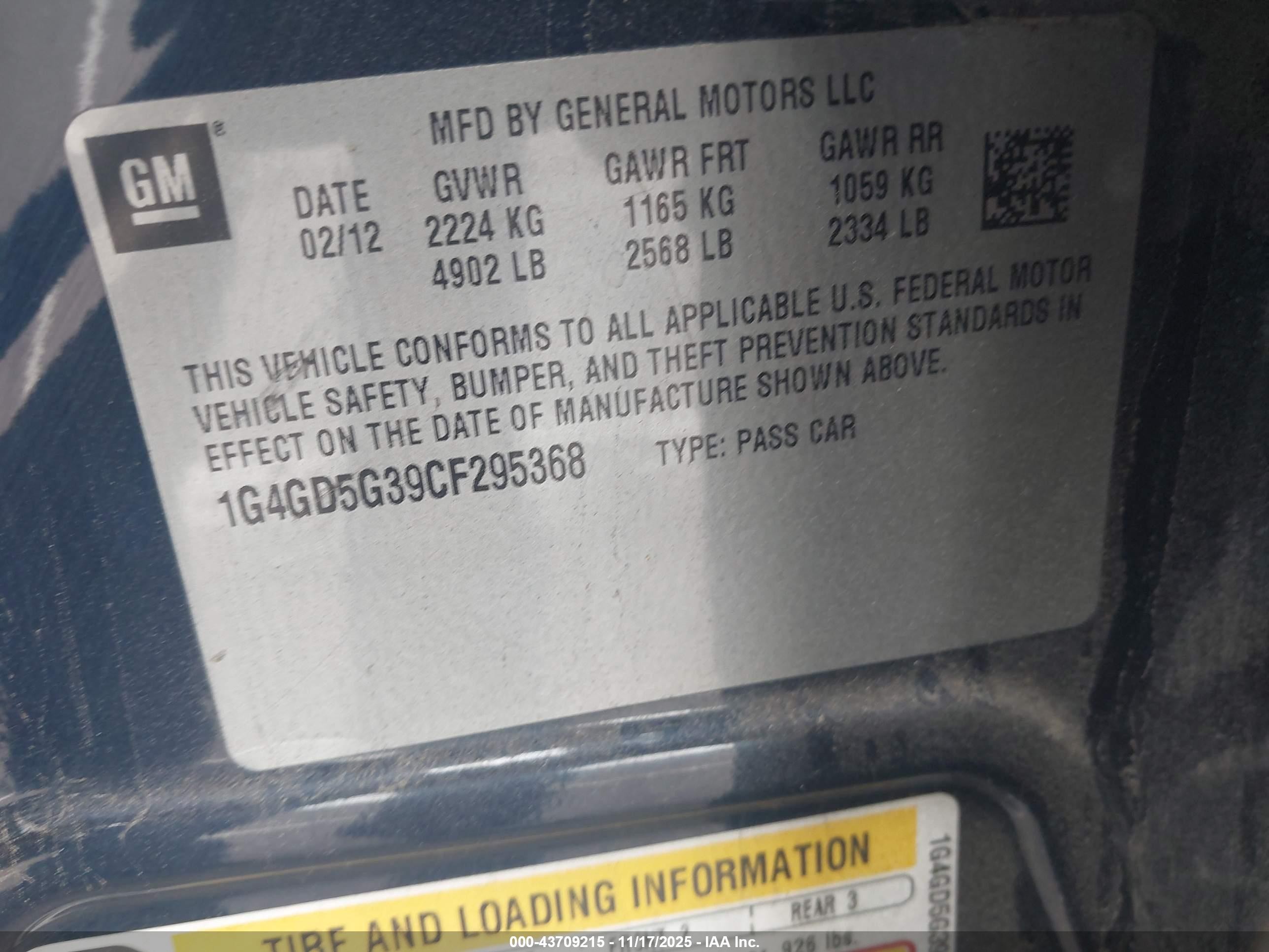 2012 Buick Lacrosse Premium 1 Group Blue vin: 1G4GD5G39CF295368