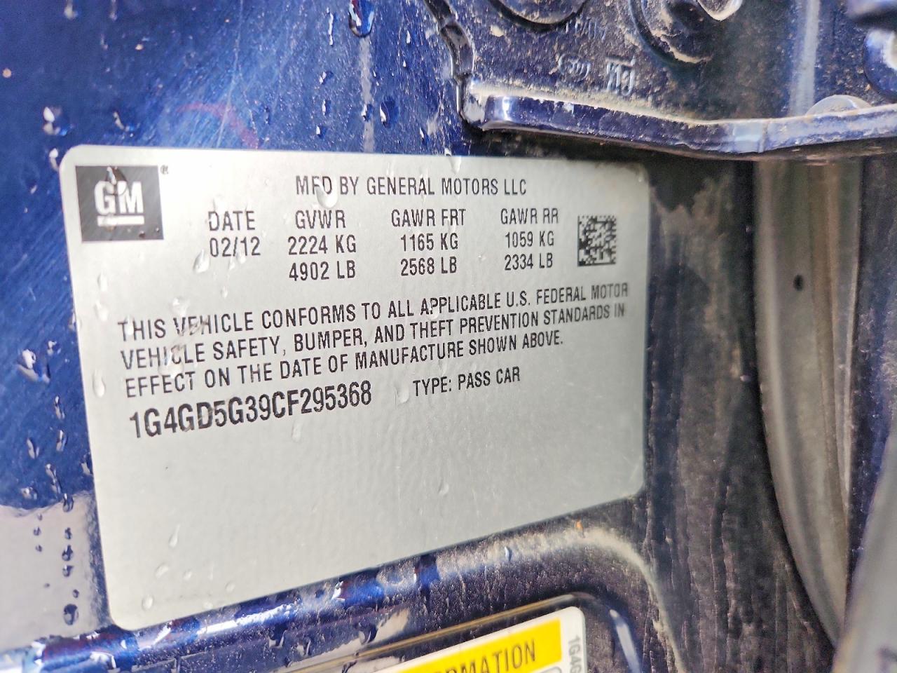 2012 Buick Lacrosse Premium Blue vin: 1G4GD5G39CF295368