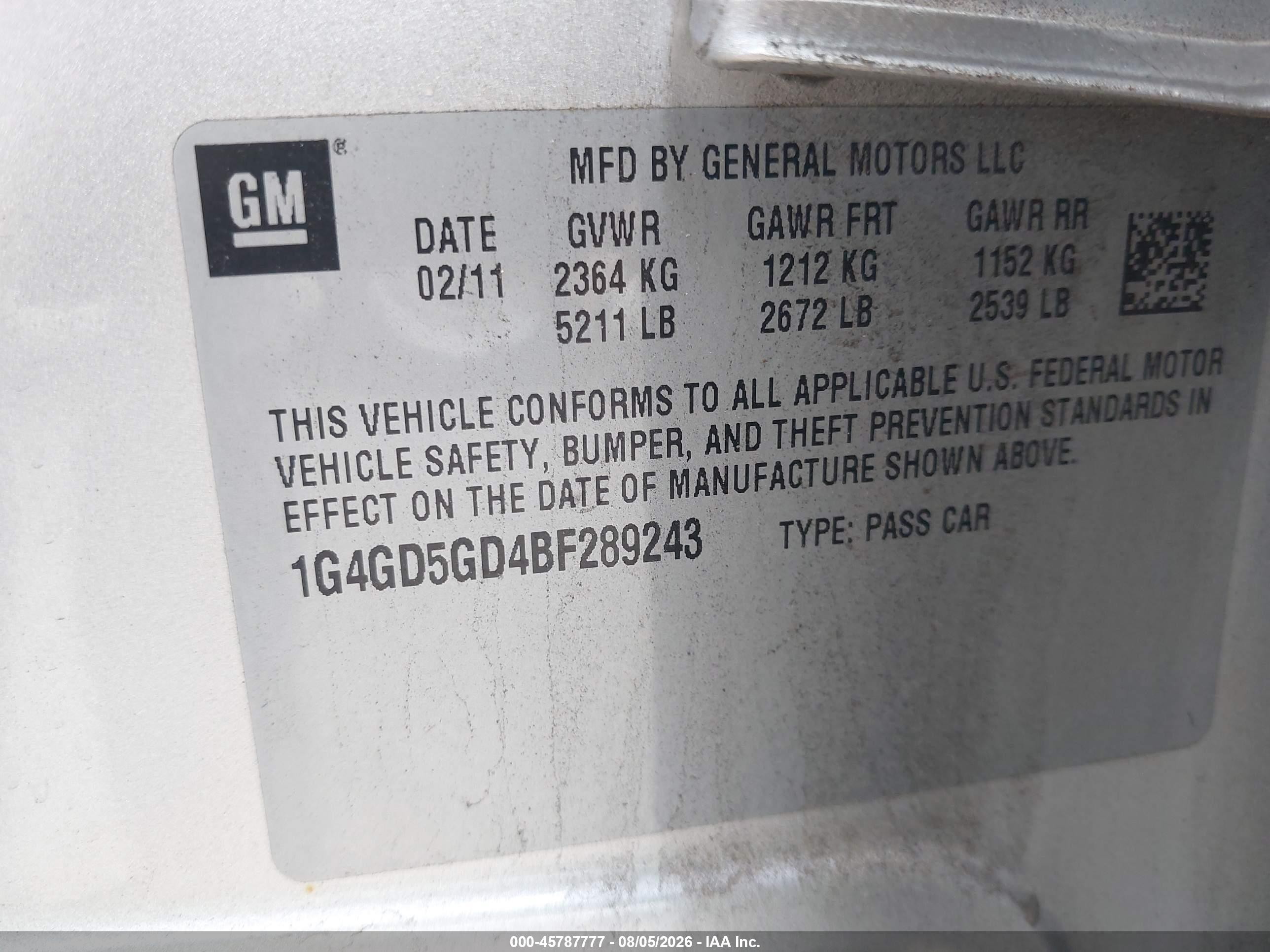 2011 Buick Lacrosse Cxl Silver vin: 1G4GD5GD4BF289243