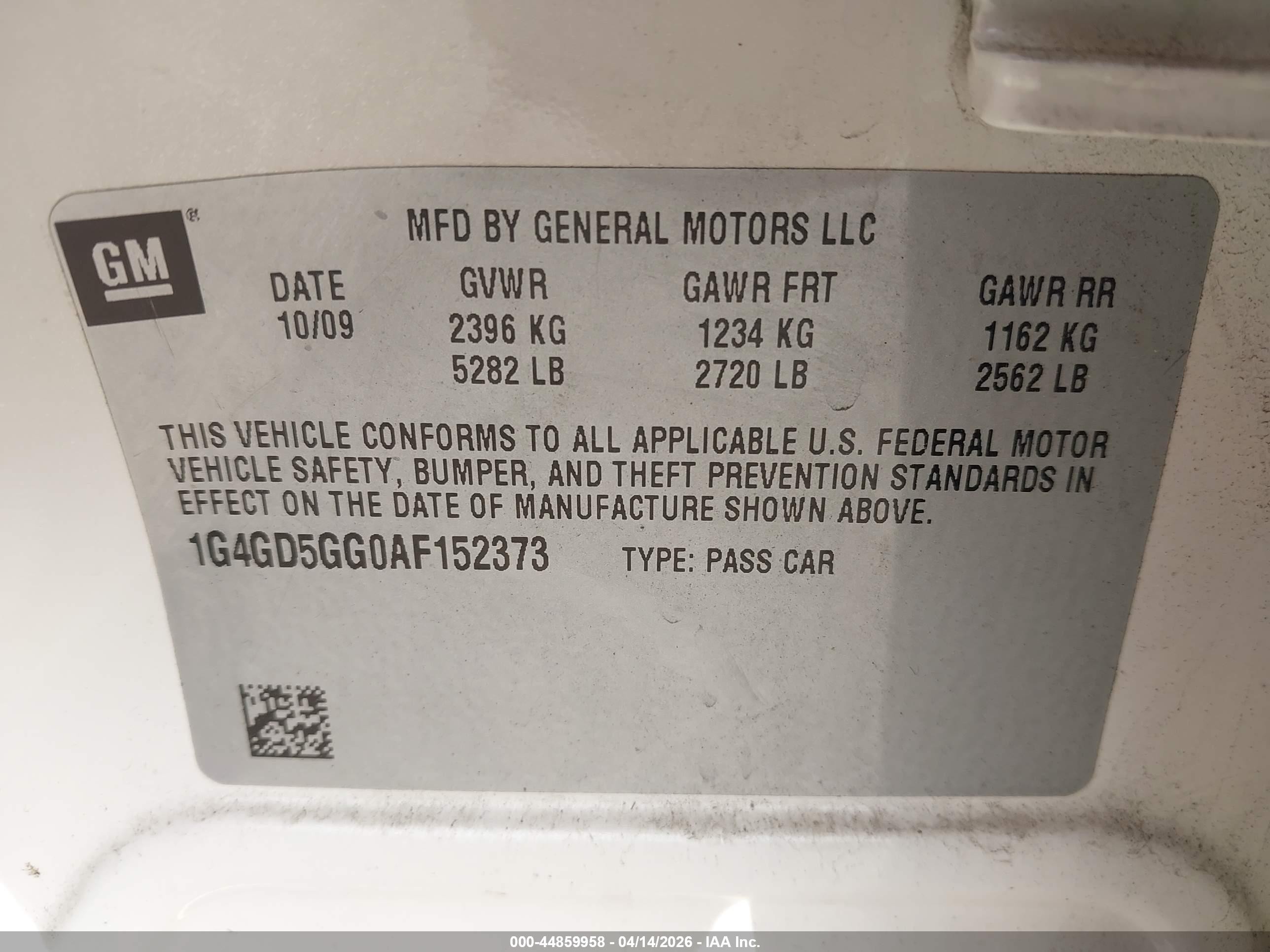 2010 Buick Lacrosse Cxl White vin: 1G4GD5GG0AF152373