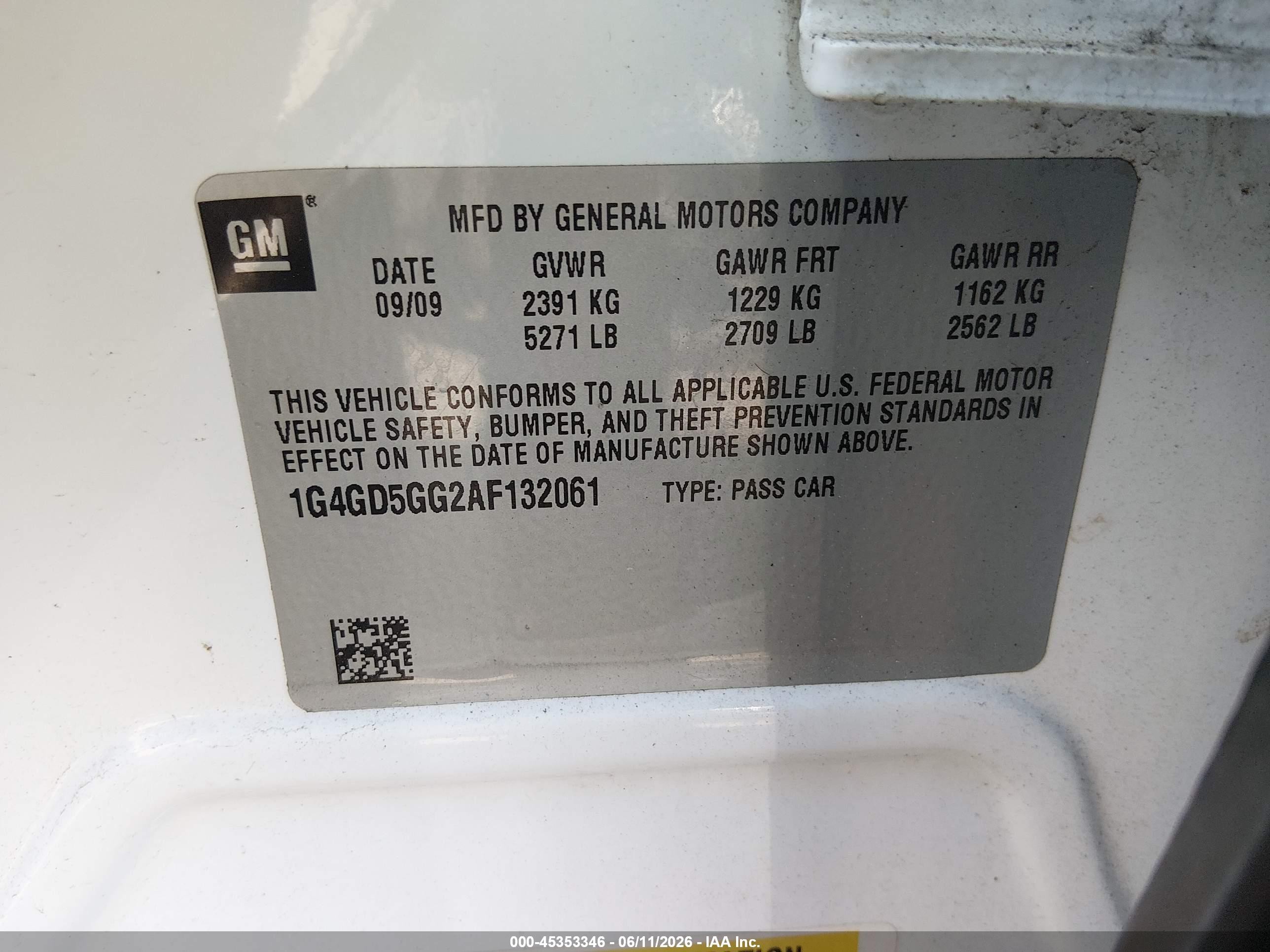 2010 Buick Lacrosse Cxl White vin: 1G4GD5GG2AF132061