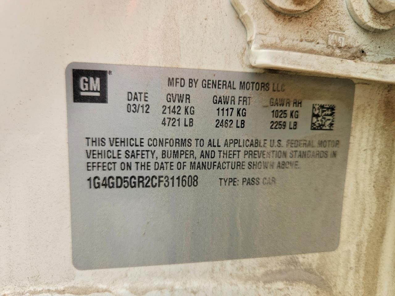 2012 Buick Lacrosse Premium White vin: 1G4GD5GR2CF311608