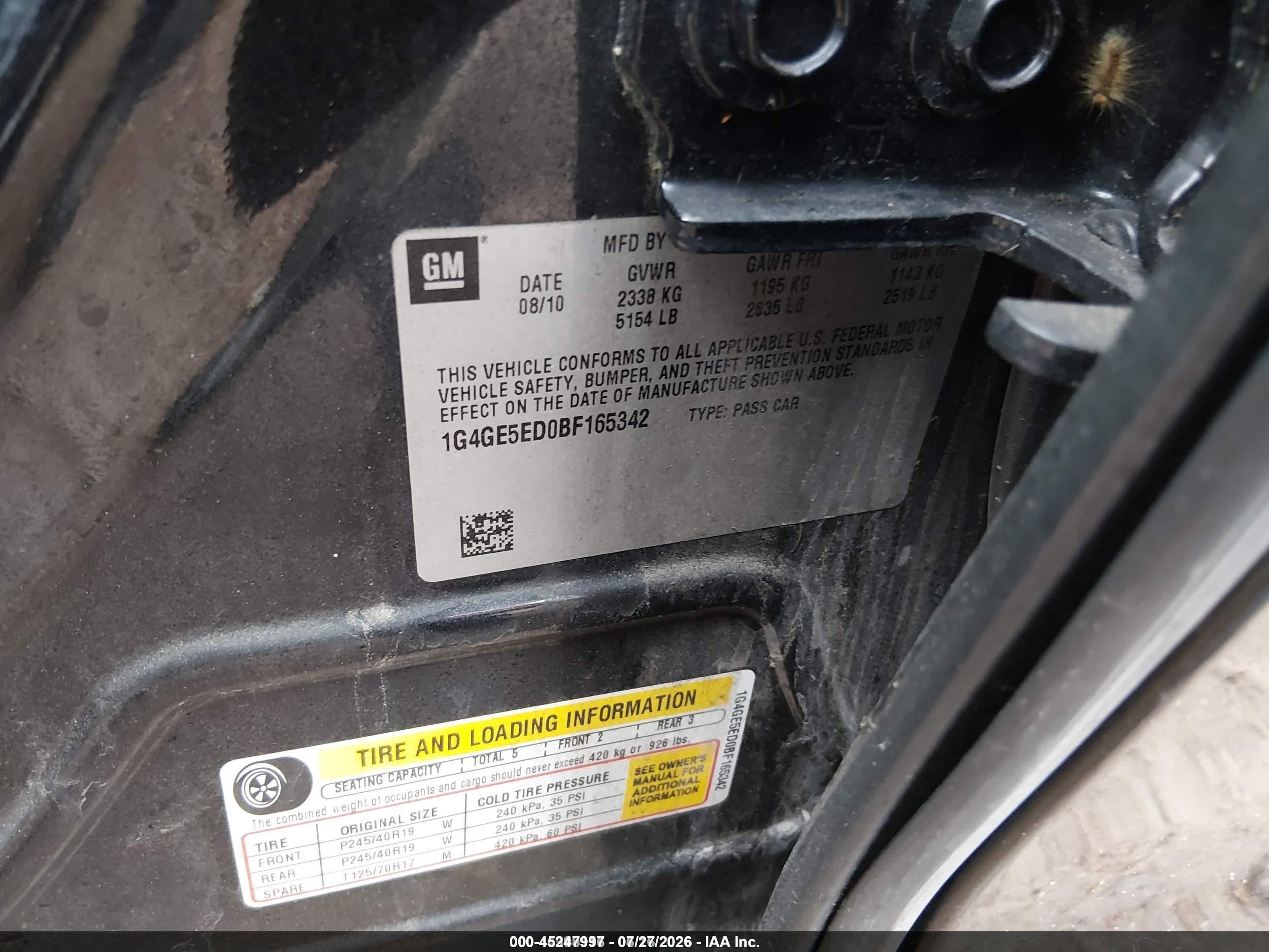 2011 Buick Lacrosse Cxs Black vin: 1G4GE5ED0BF165342
