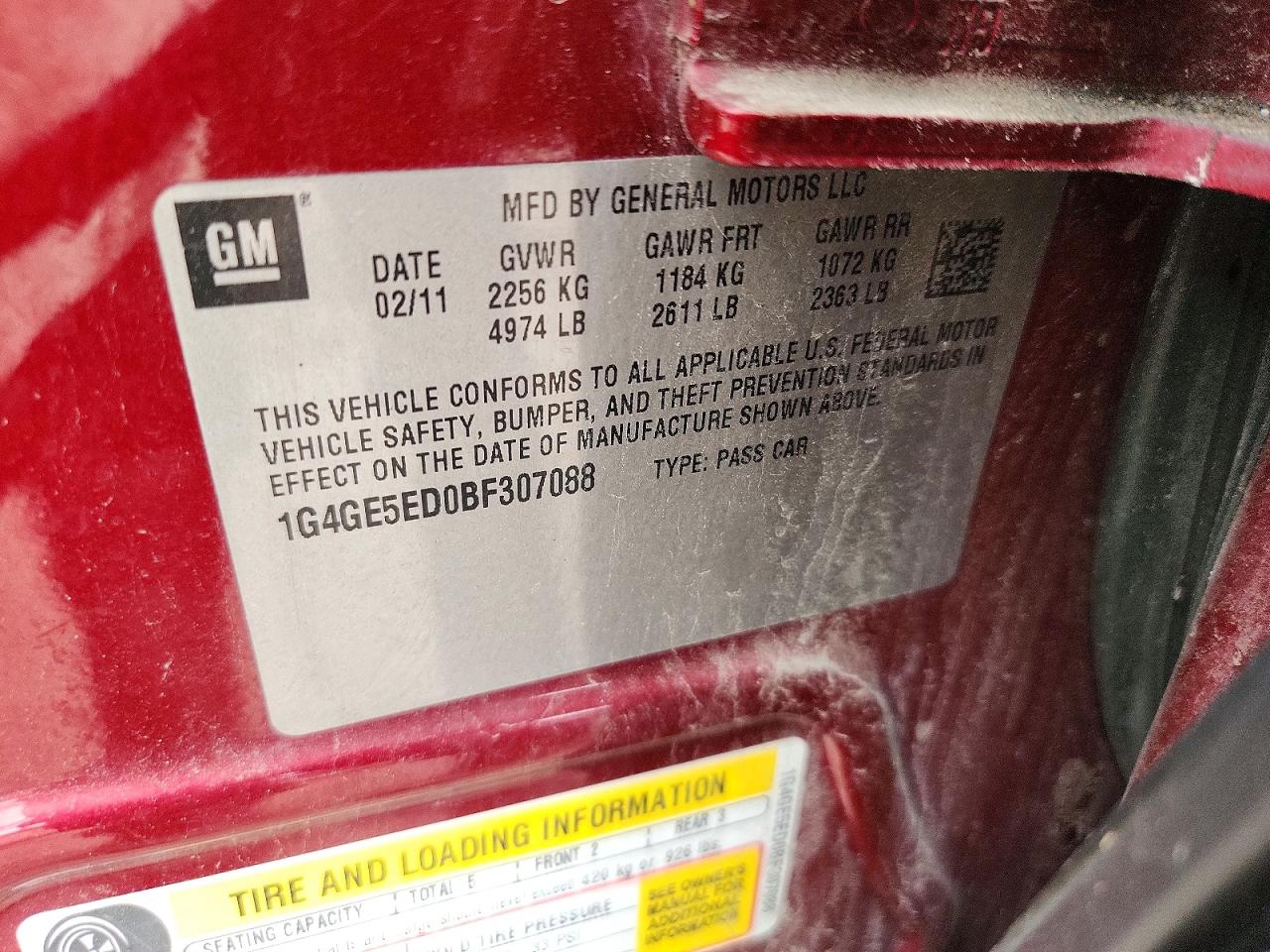 2011 Buick Lacrosse Cxs Burgundy vin: 1G4GE5ED0BF307088