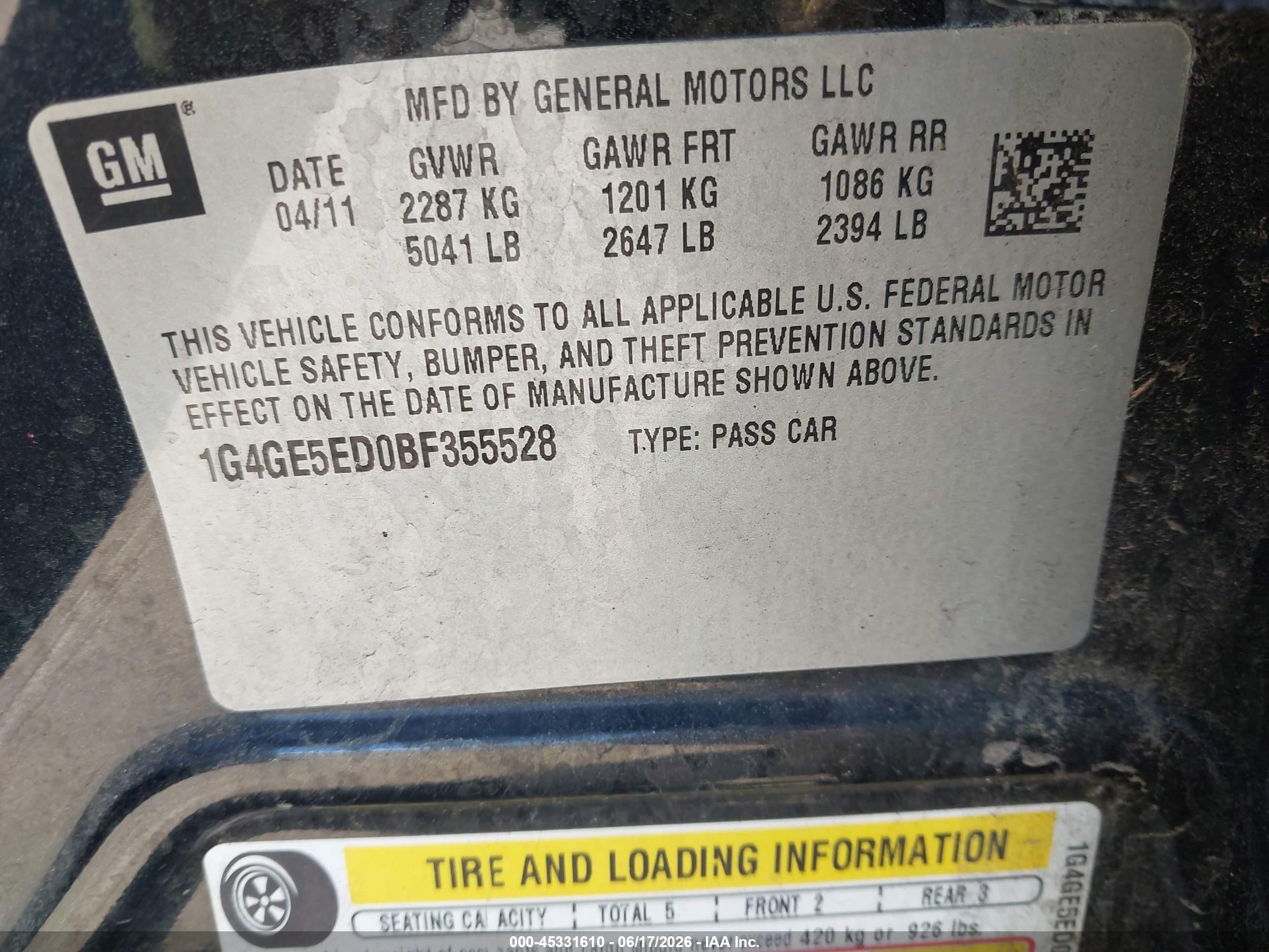 2011 Buick Lacrosse Cxs Black vin: 1G4GE5ED0BF355528